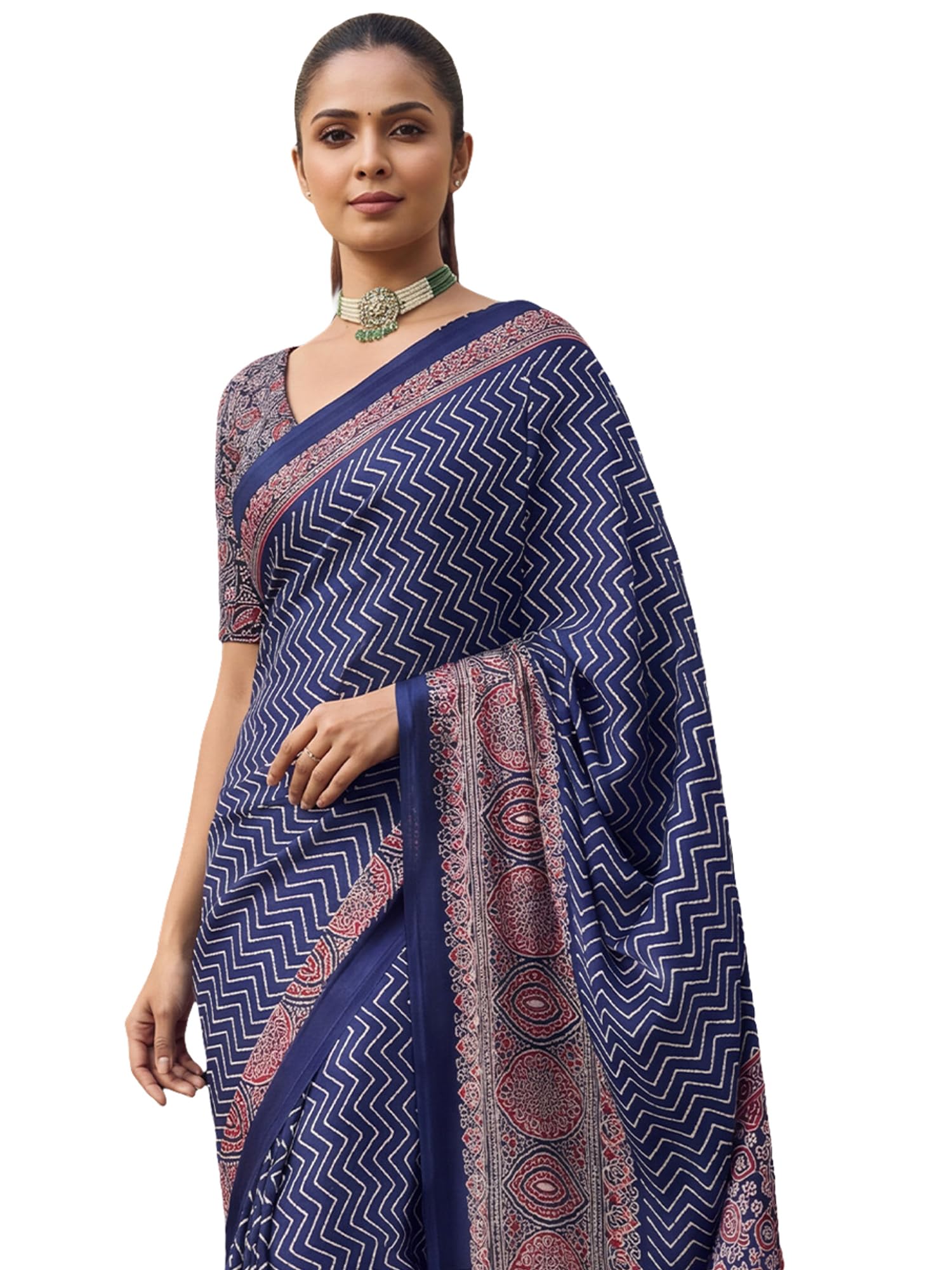 Women's Satin Chevron Print Saree With Unstitched Blouse Piece| Satin Saree | Saree For Woman(PURAJRKH033A_GT_SM_Parent)-image-48