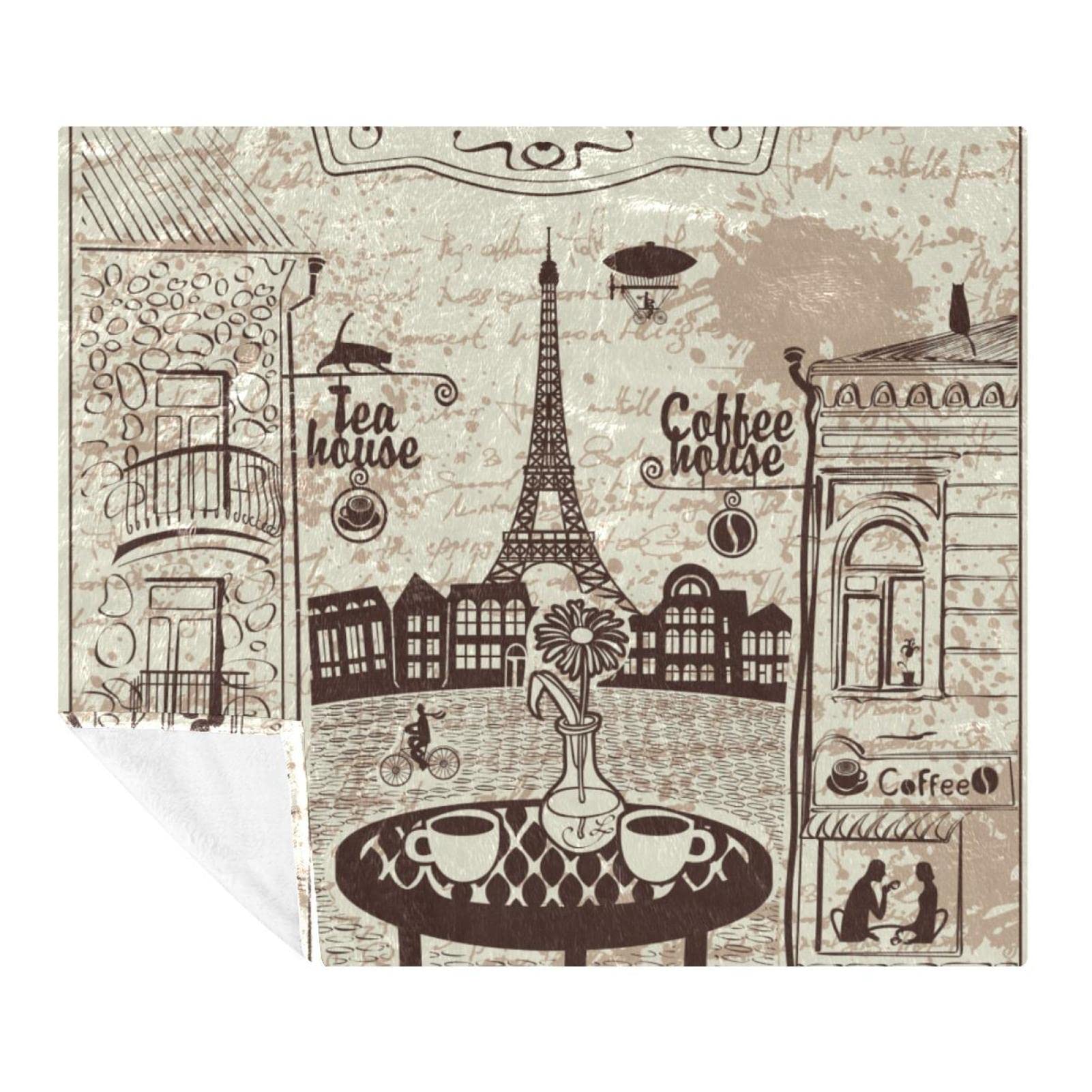 Couverture polaire Tour Eiffel vintage - Plaid de literie chambre