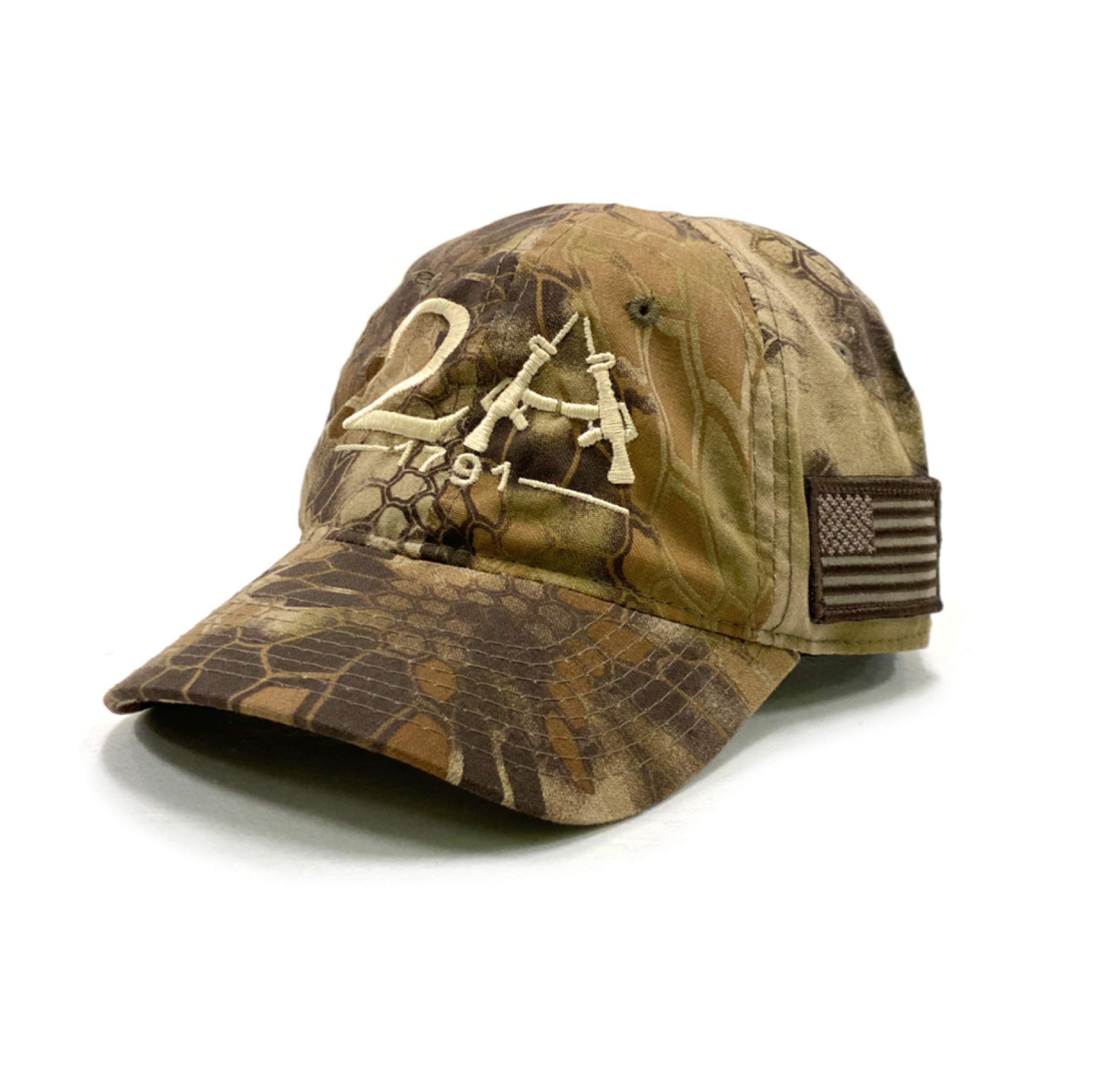 Kryptek Typhon Camo Cap with USA Flag Visor - Pro Camouflage Series Premium Quality Hat - Pre-Curved Visor