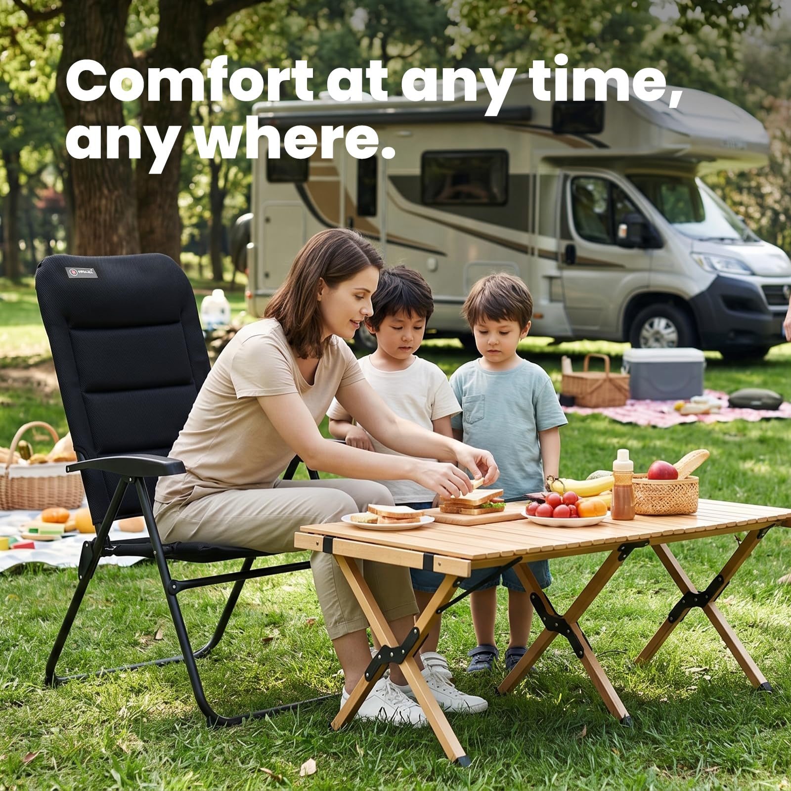 Homecall 2 er Set Campingstuhl Faltbar Gartenstuhl Klappbar Hochlehner Belastbar 150 KG - Balkonstuhl Angelstuhl Terrassenstühle, 5-Fach Verstellbare Rückenlehne mit Armlehne für Camp, Garten, Balkon
