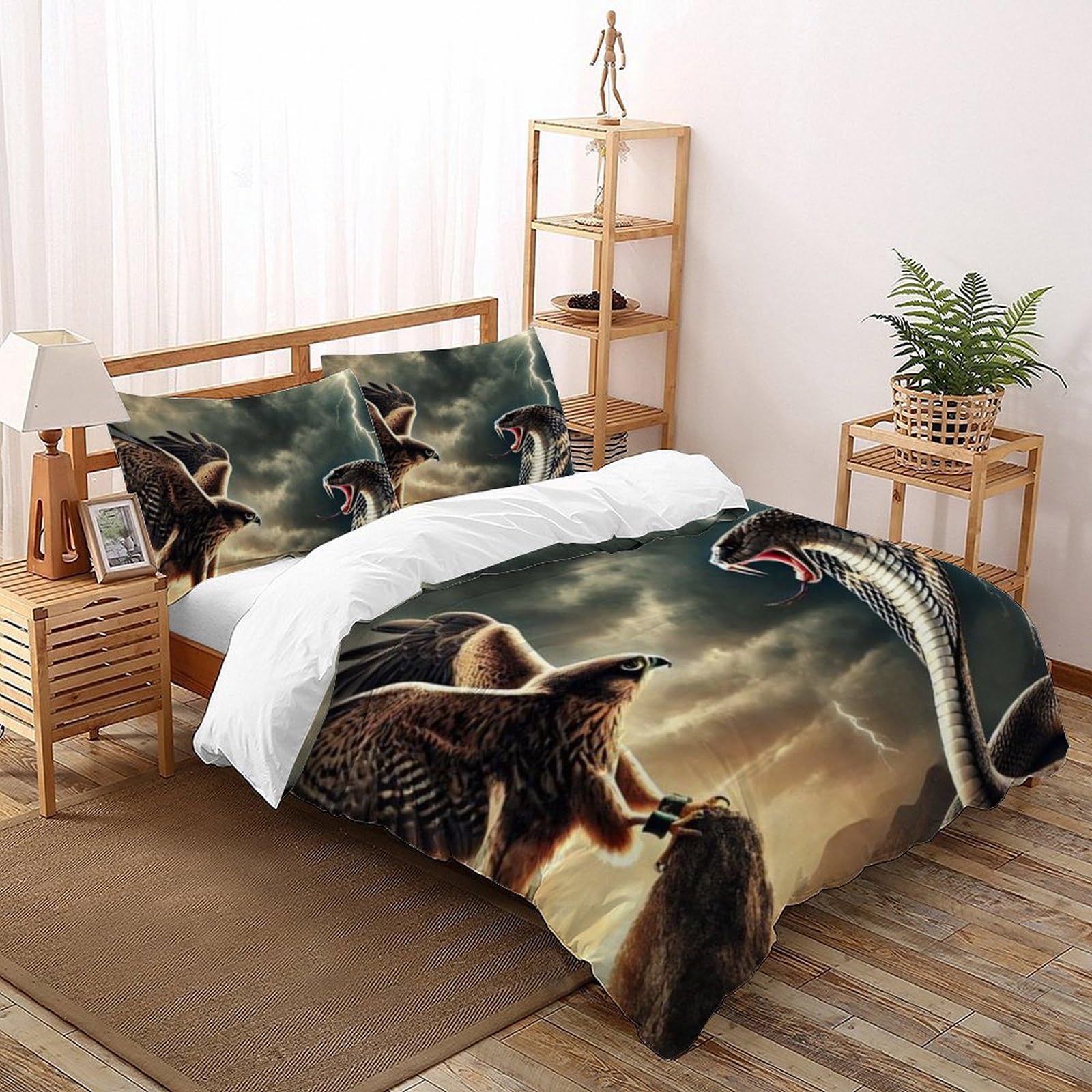 Parure de lit aigle et serpent en microfibre avec housse de couette king size 220x240cm