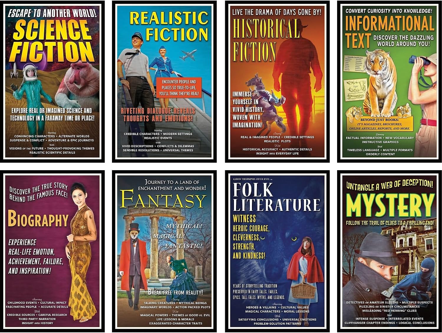 NORTH STAR TEACHER RESOURCE Literary Genres Poster Set , 11 x 17 Inch