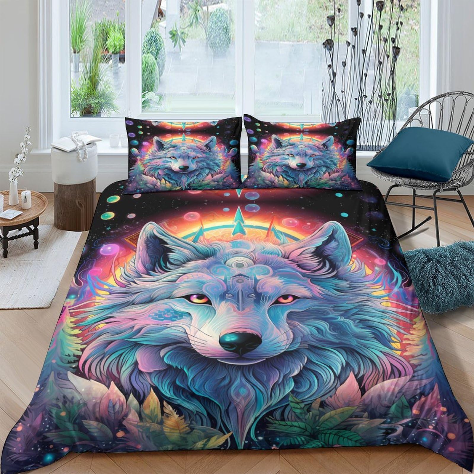 Ctjqhvkz Style-5 3D Printed Fantasy Wolf Fitted Sheet Microfiber Soft Non-Slip Bed Cover For Bedroom Guest Room Decor Single（135X200cm）