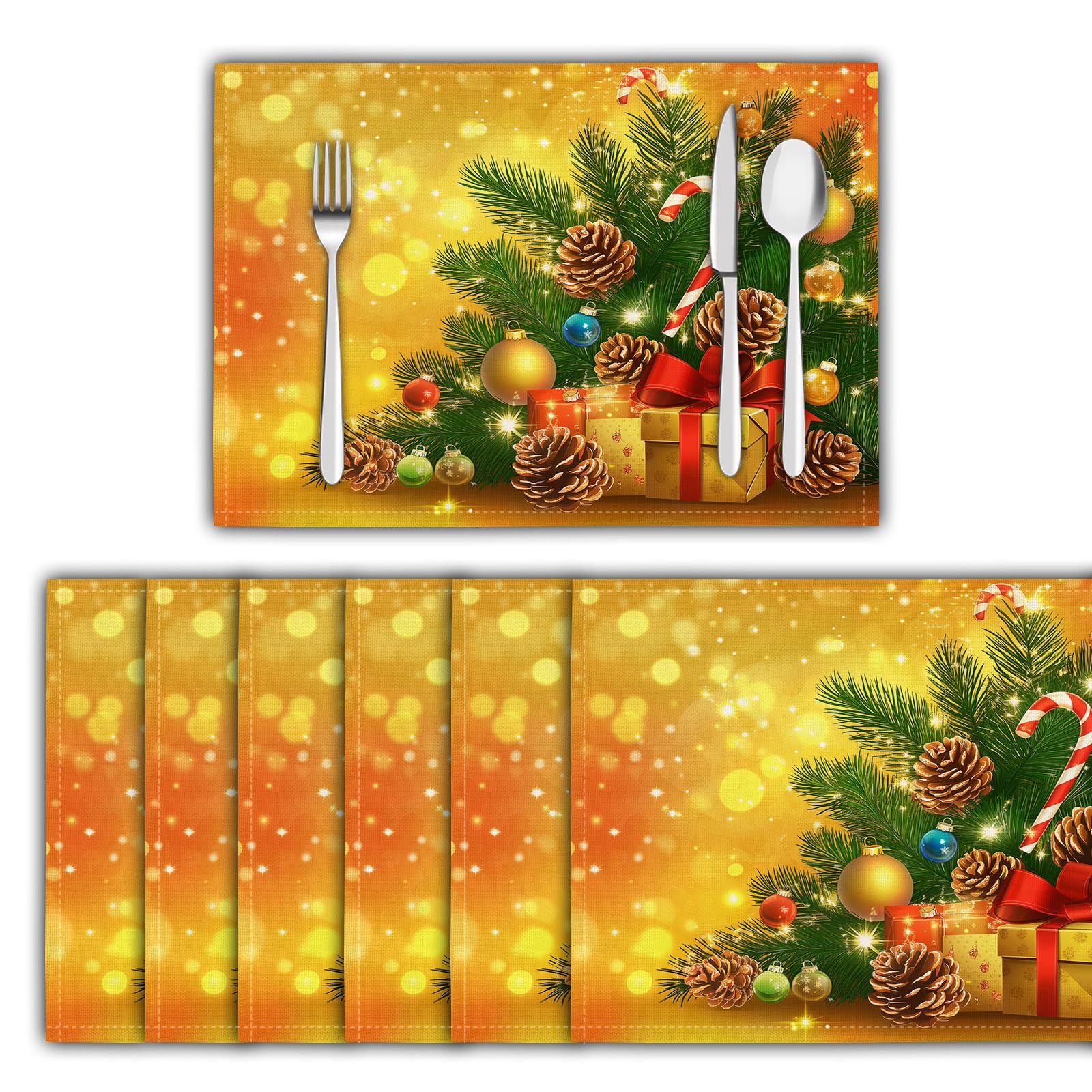 Set de Table Noël Canne à Sucre Pomme de Pin Lavable Épongeable