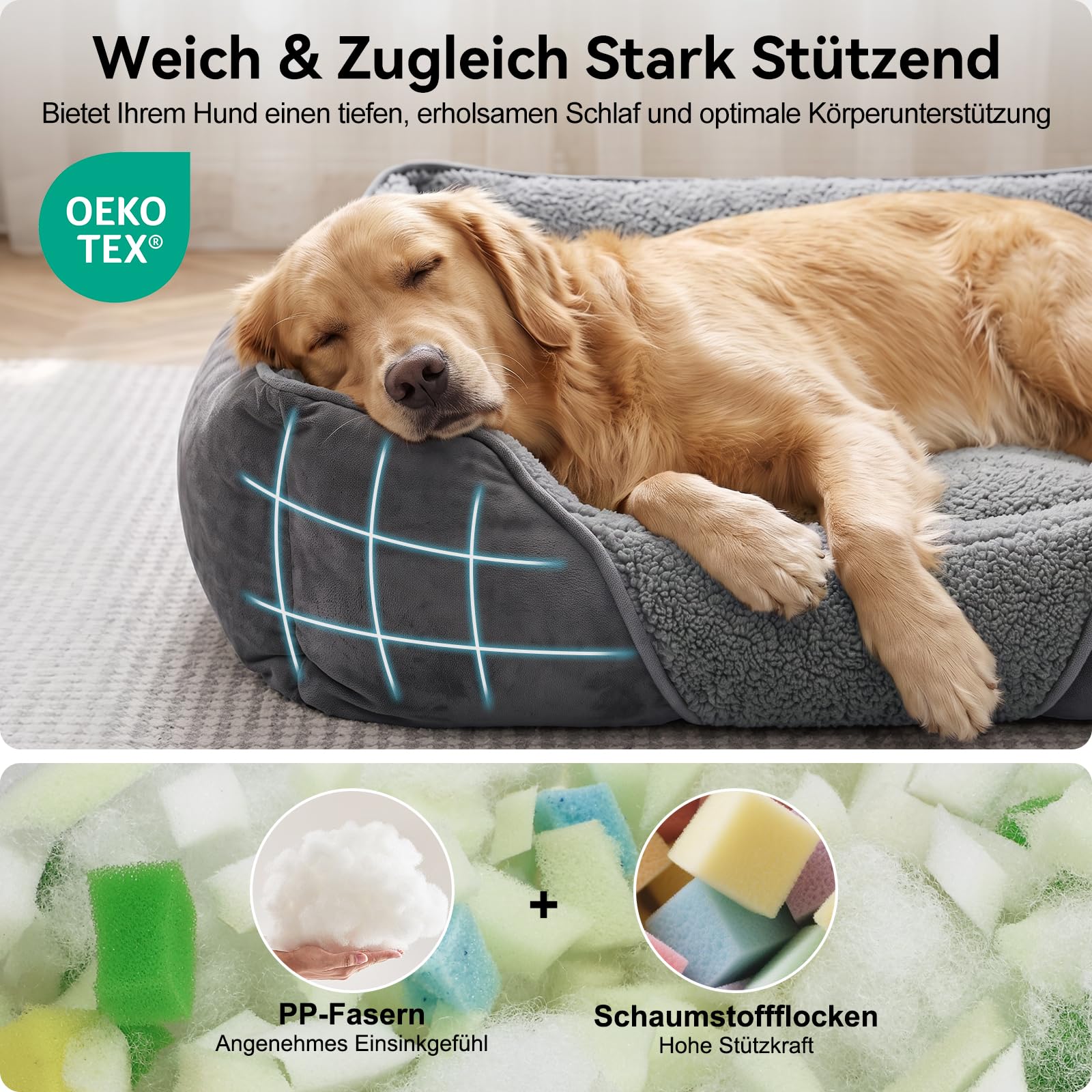 FURTIME Hundebett XXL Grosse Hunde, Hundekorb Waschbar, 106x80x23cm