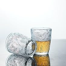 Manraj Glass Romantic Embossed Leaves Decorative Glasses Set of 6, Vintage Glassware Set, Ripple Drinkware, Origami Style Transparent Cocktail Glasses Set, Bar Beverages Ice Coffee Cup, 275ml