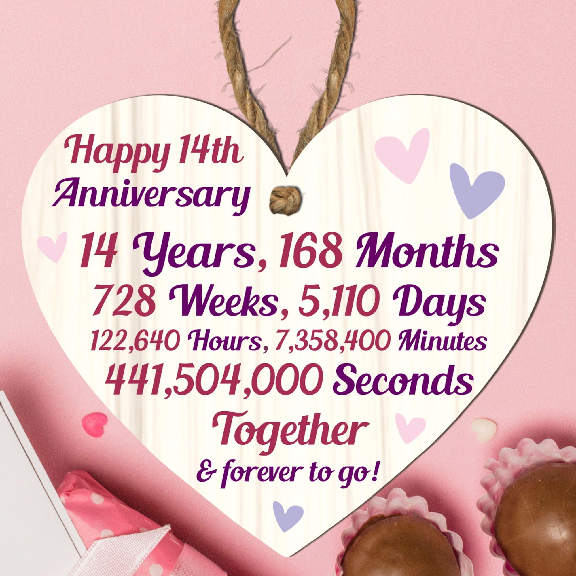 14th Anniversary Wooden Heart Plaque – Personalised Keepsake Gift for Grandparents, Parents, Him or Her – Rustic Charm, 10cm x 9cm (14th Anniversary, Large: 23 cm (H) × 20 cm (W))