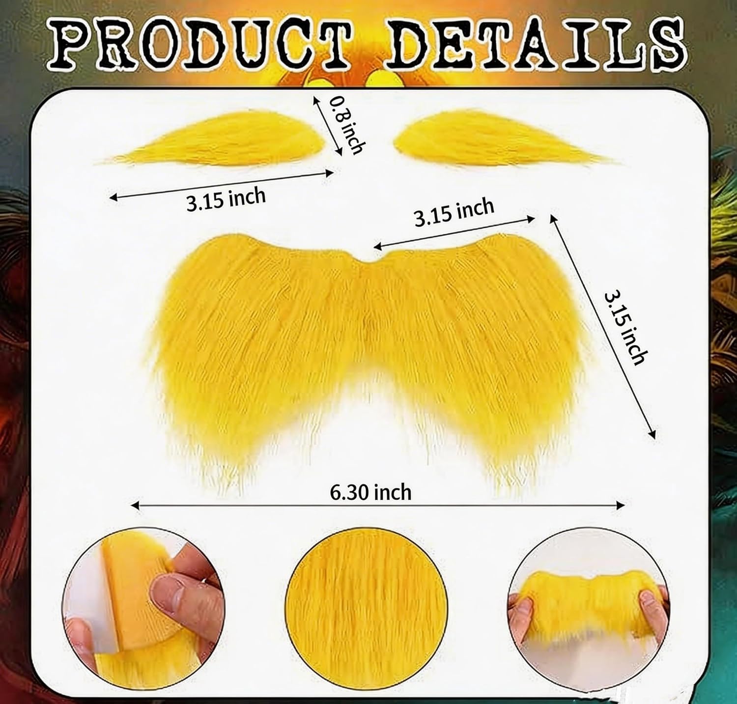 Halloween Orange Full Body Zentai Costume with Yellow Mustache and Eyebrows, Spandex Bodysuit with Back Zipper