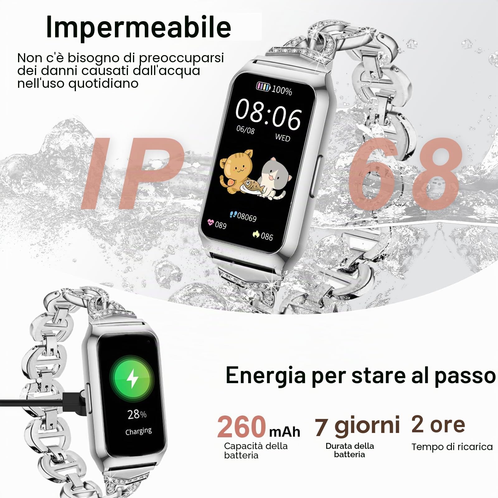 Smartwatch Donna con Cassa in Alluminio, Batteria Fino a 7 Diorni, 1.47" HD Smart Watch con Sonno SpO2 Cardiofrequenzimetro, 25 Sportive, Impermeabil IP68 Orologio Fitness per Android iOS