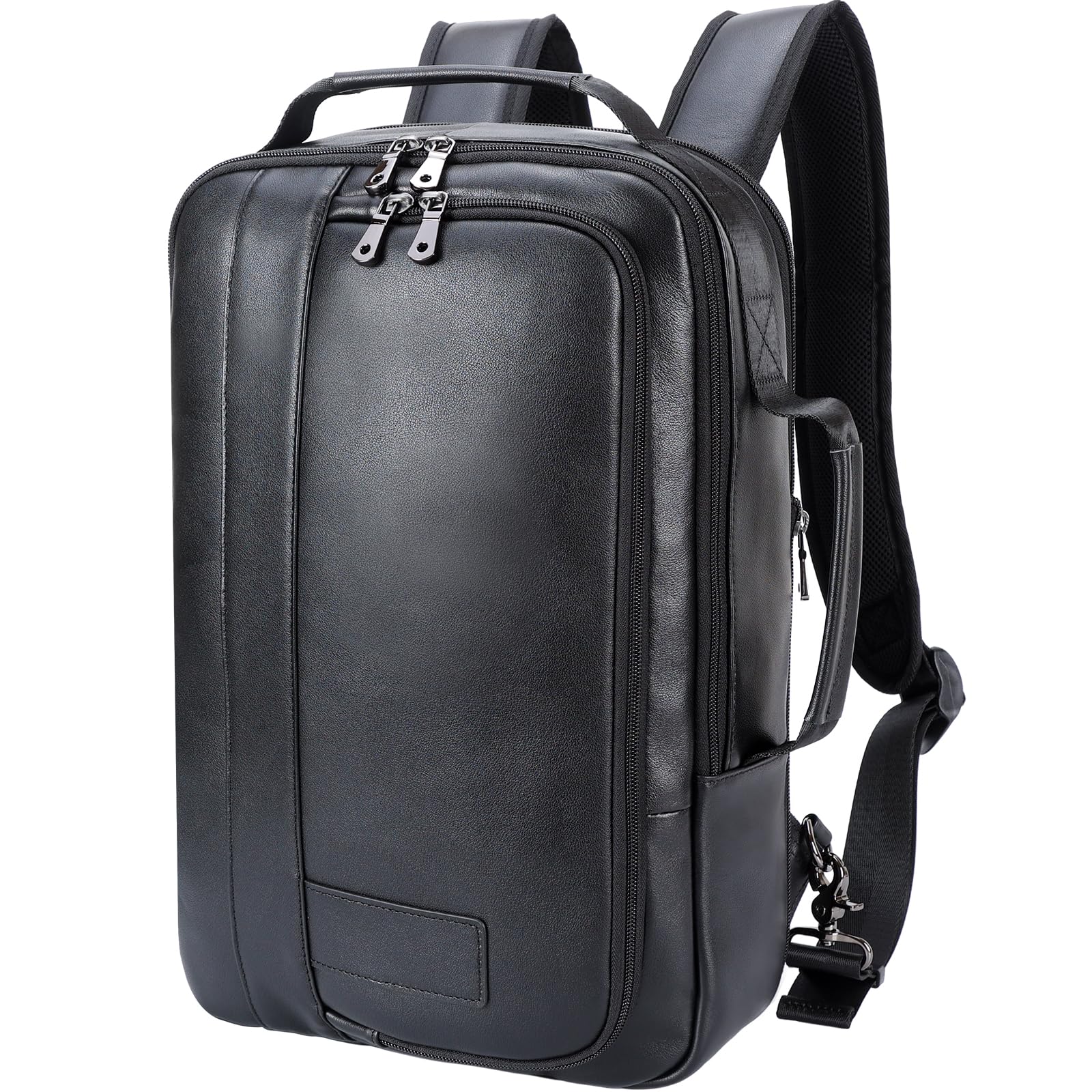 TIDING Mochila Portatil 15.6 Pulgadas para Hombre de Cuero Genuino Profesional Convertible en Maletin Ampliable Antirrobo Gran Capacidad de Viaje Diario, Negro