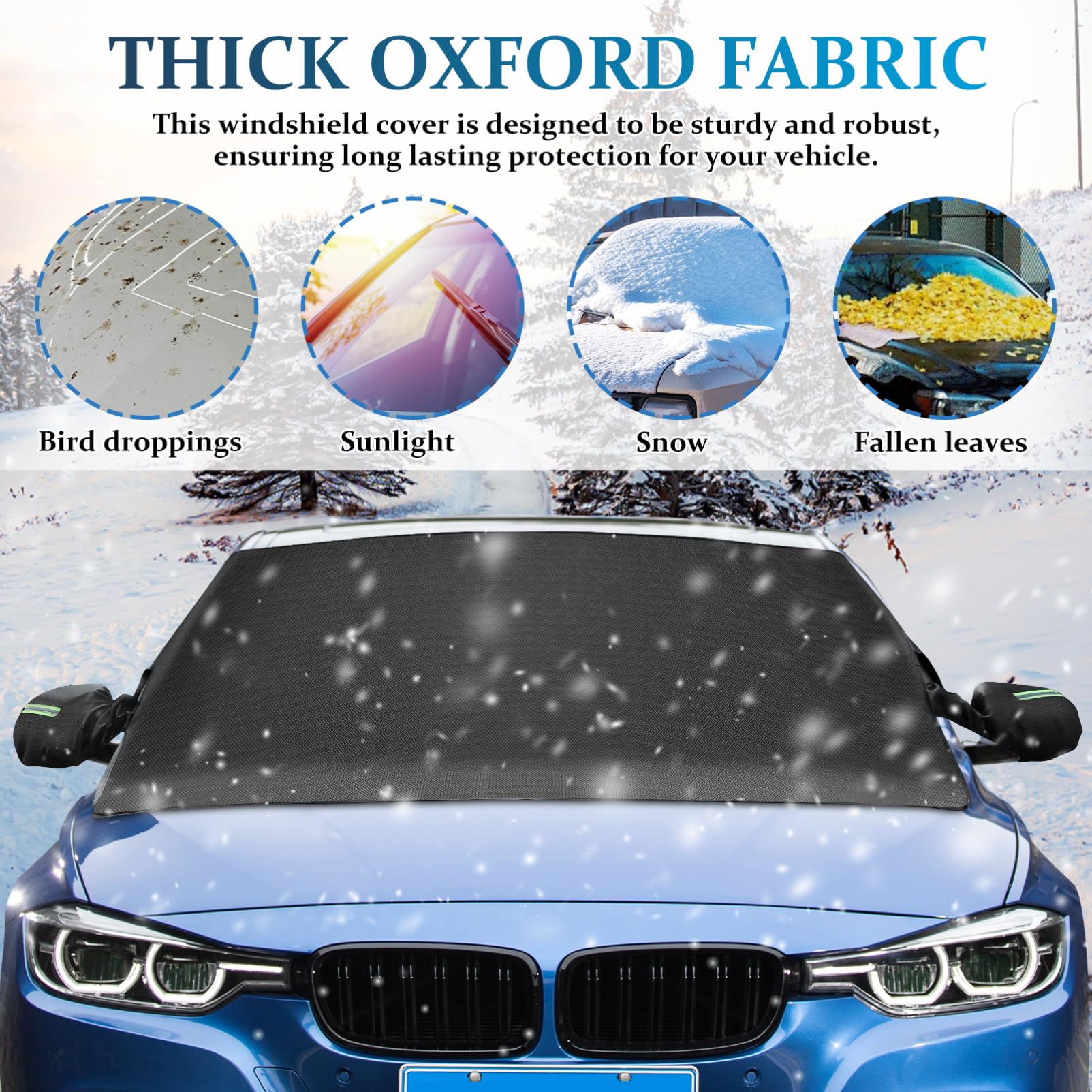 OUNONA Windschutzscheibenabdeckung Frostschutz Einfache Montage aus Oxford Gewebe mit Magnet und Sonnenschutz Frontscheibenabdeckung für Autos für Winter Am Fahrzeug