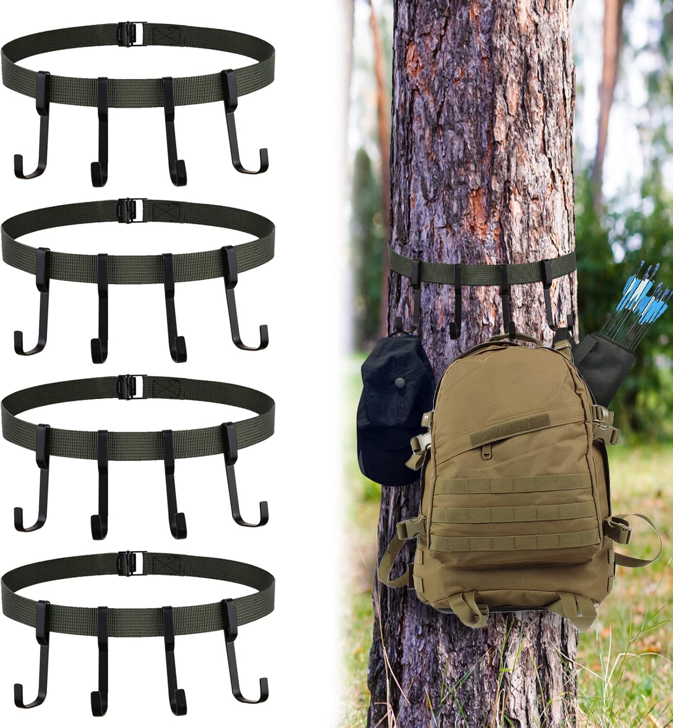 Ikotich 16 Pcs Treestands Multi Hook Accessory Holder, Bow Hangers for Tree Stand, Gear Hooks Hunting Accessories, Tree Stand for Hunting Equipment with 4 Non Slip Straps : Sports & Outdoors