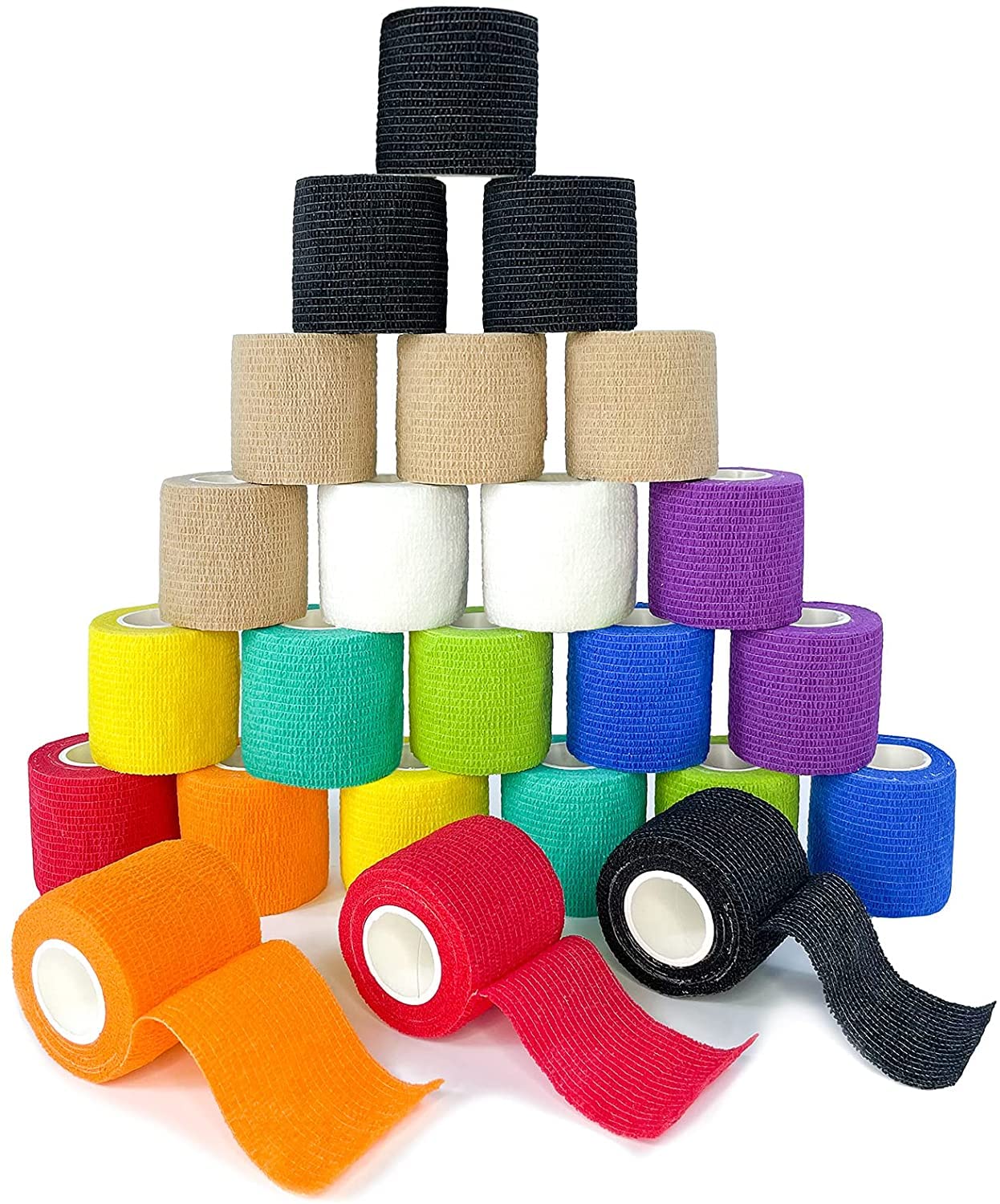 20 piezas de vendaje autoadhesivo de 5 cm no tejido, lesiones deportivas, muñeca, esguinces de tobillo e hinchazón, color aleatorio, 4,5 m de largo