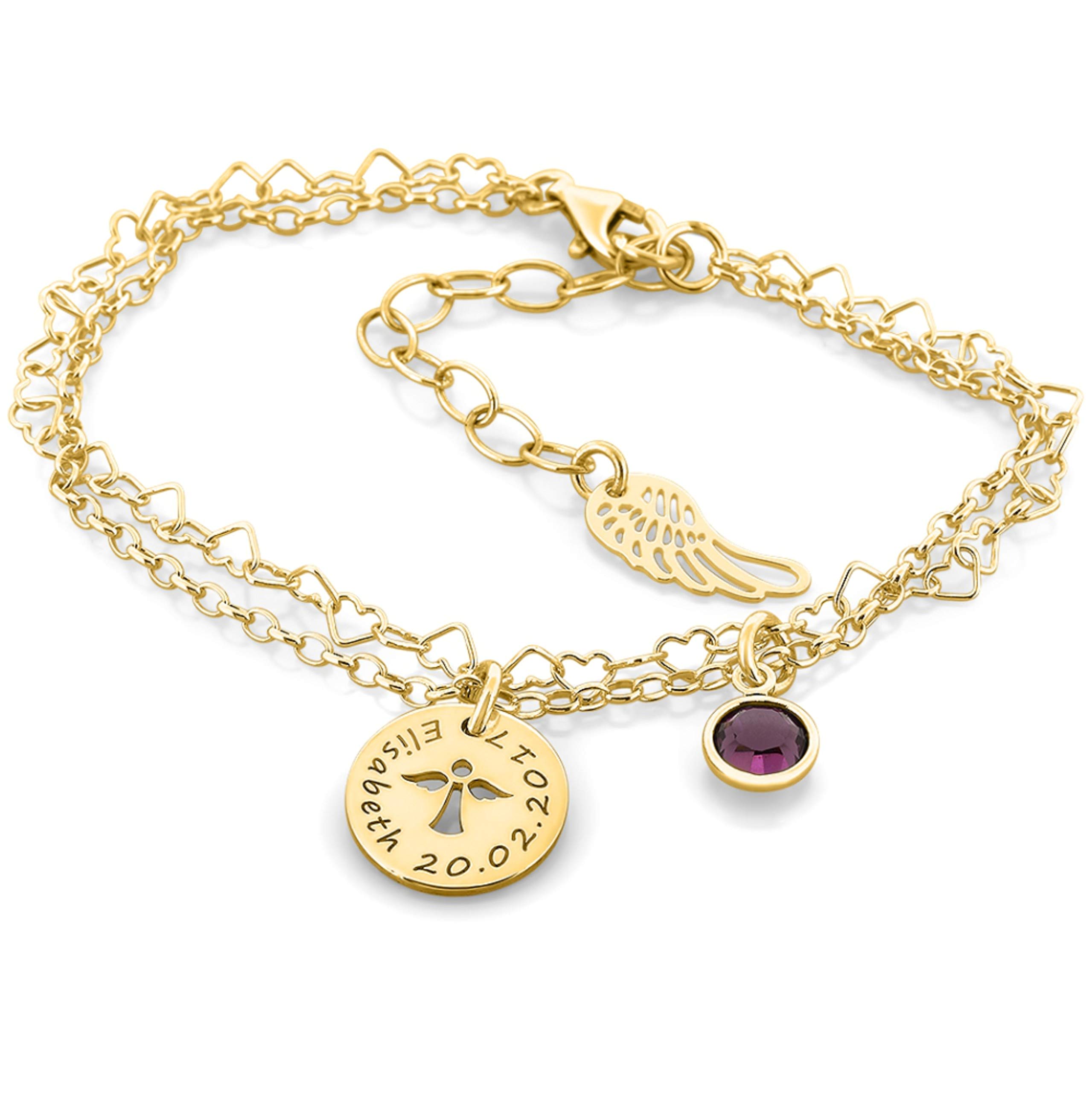 Taufarmband gold 925 Silber Mädchen Armband mit Engel zur Taufe mit Gravur Armkettchen für Baby und Kinder Geschenk Patenkind Schutzengel Schmuck Herzen | HANDMADE IN GERMANY