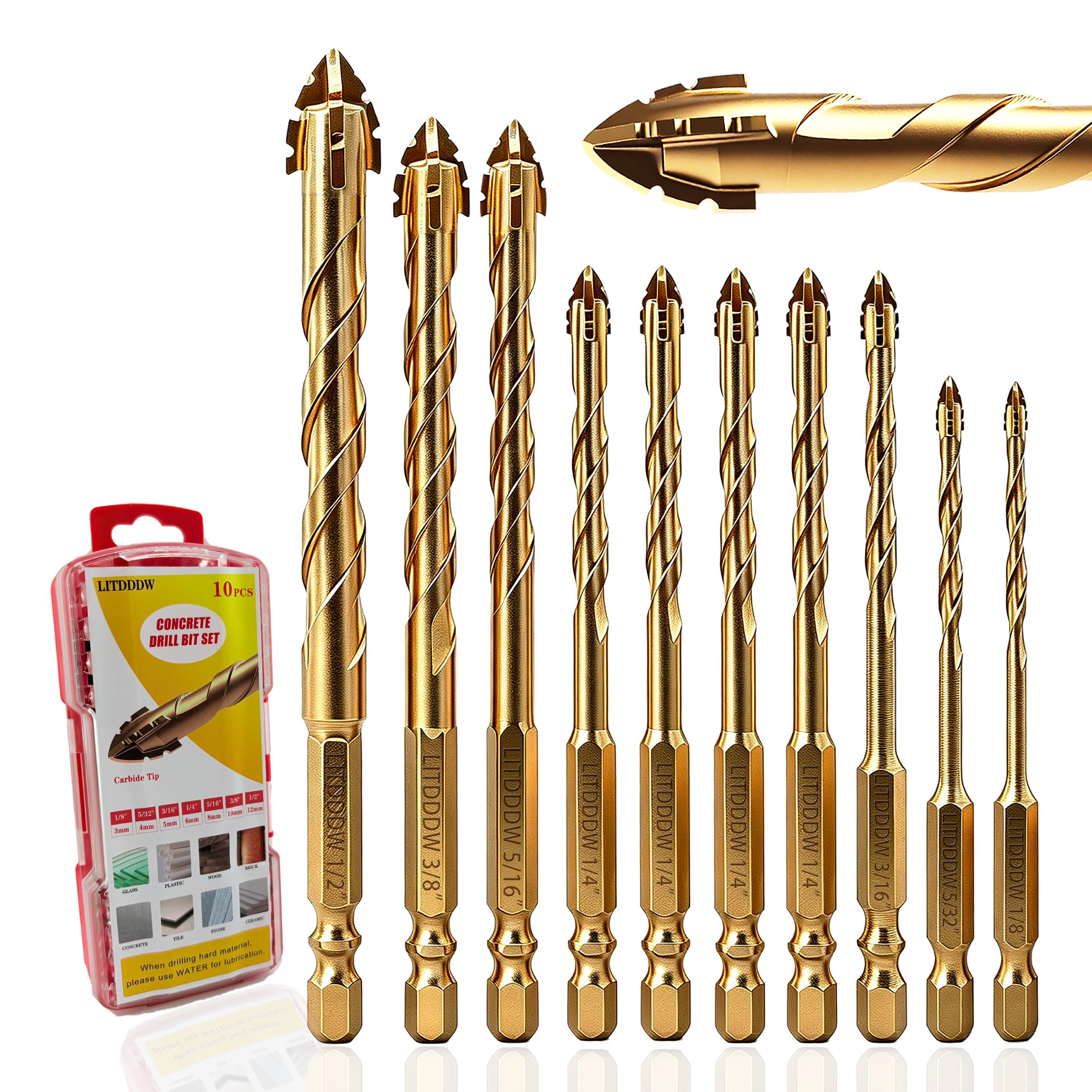 Masonry Drill Bit Set - 10 Pieces Carbide -10