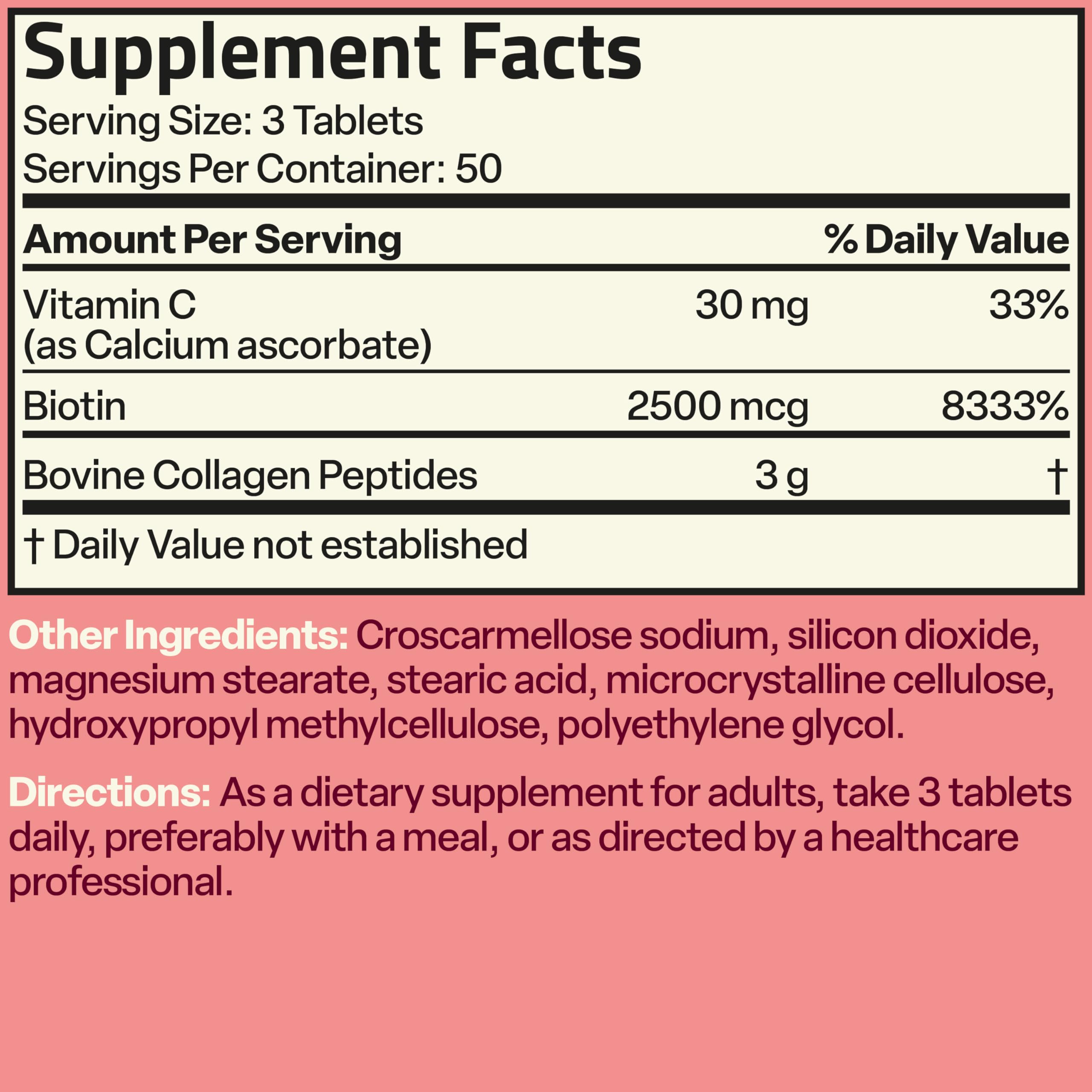 Bronson Collagen Peptides 3000mg (per Serving) with Biotin & Vitamin C - for Hair, Skin & Nails Support, Non-GMO, 150 Tablets