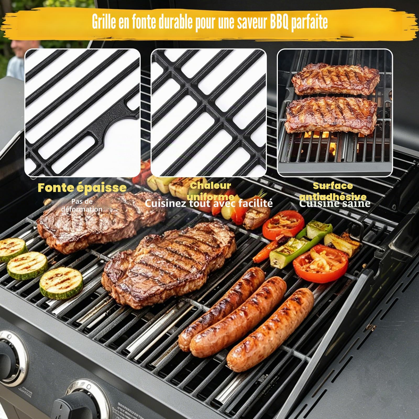 GFTIME 41,9 x 54,6 cm Grille de Barbecue en Fonte Émaillée de Rechange pour Tepro Toronto, Aktiva Angular, EL Fuego Montreal, TAINO Hero XL, Accessoires pour Barbecue, Lot de 2