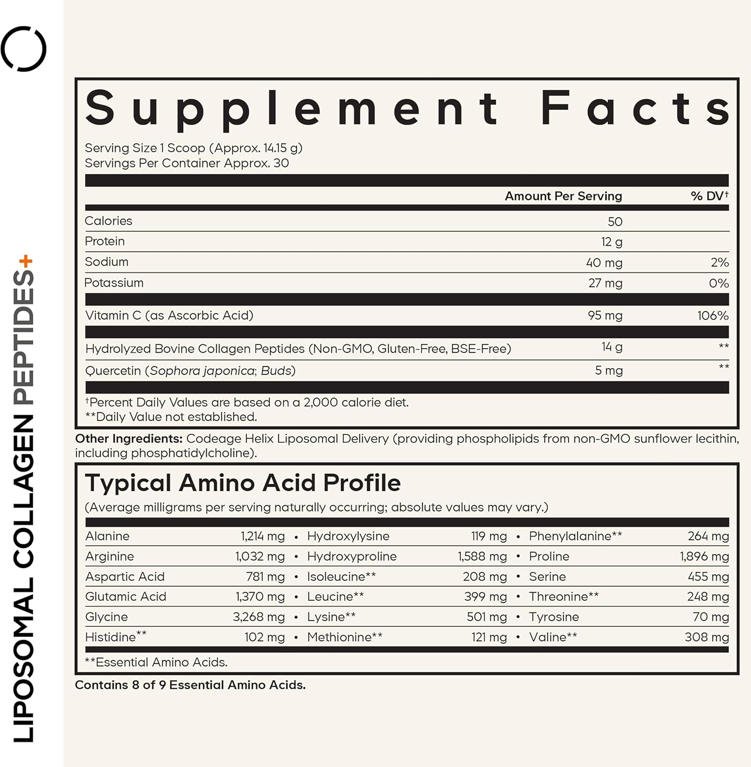Codeage Liposomal Collagen Peptides Powder + Vitamin C & Quercetin, Phospholipid Complex, Grass-Fed Pasture-Raised Hydrolyzed Collagen Type I & III Supplement All-in-One, Non-GMO, 14.97 oz - Image 2