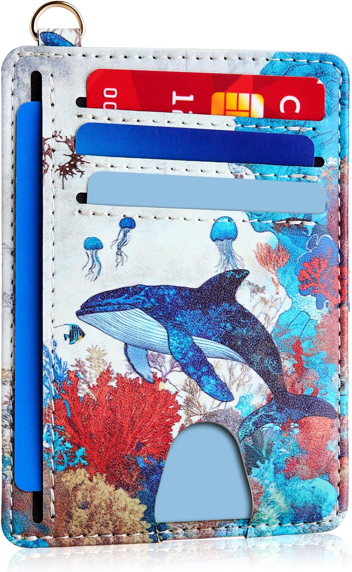Mayski Slim Wallet, Credit Card Holder for Women, Minimalist Front Pocket RFID Blocking Card Cases, Small Wallet Women Men(Whale)