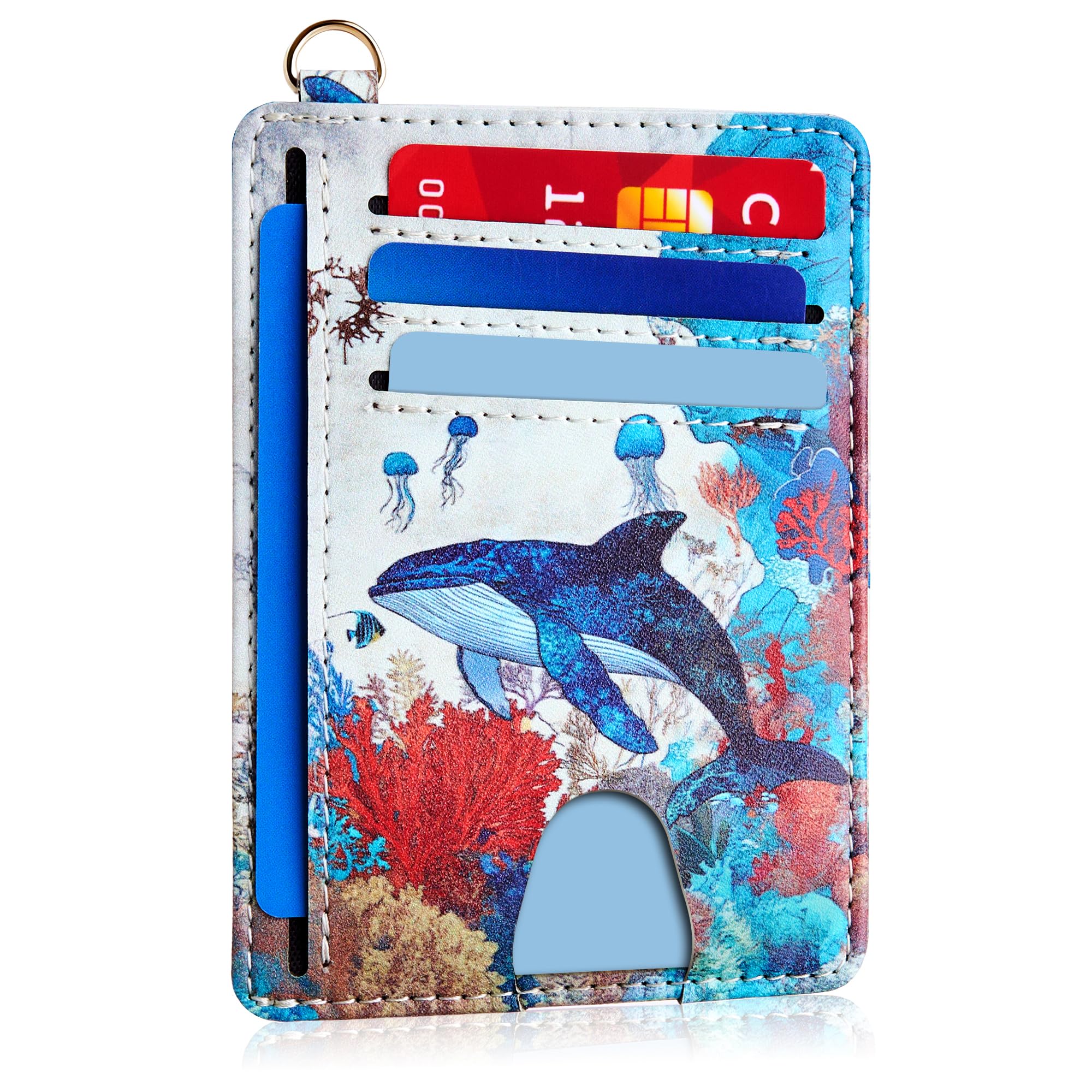 Mayski Slim Wallet, Credit Card Holder for Women, Minimalist Front Pocket RFID Blocking Card Cases, Small Wallet Women Men(Whale)