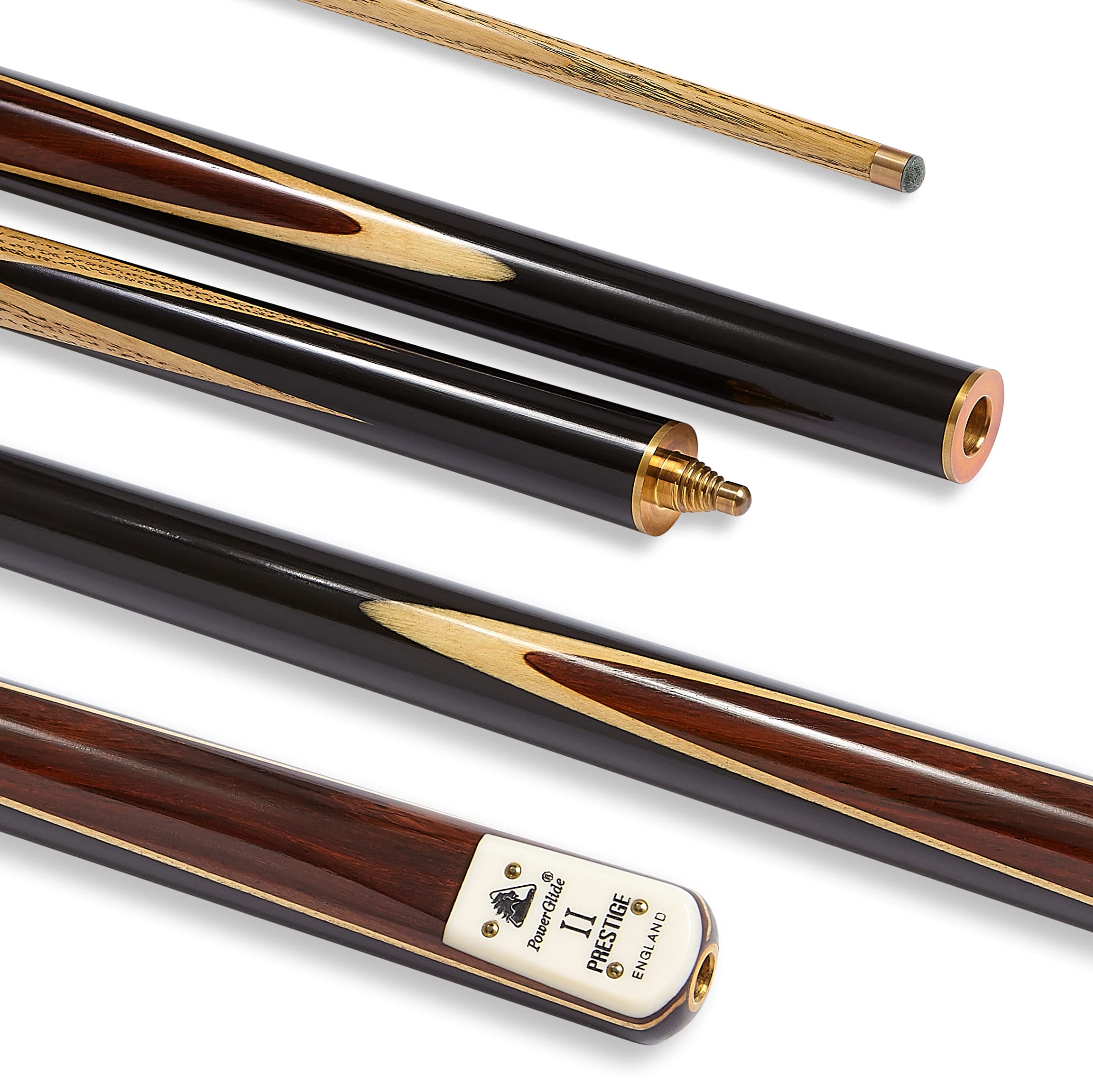 PowerGlide Prestige II Snooker Cue, Ebony Butt with Cocobolo Splice,  Matched Grain, 34 Jointed, 9.5 mm Tip, 17 oz : Amazon.co.uk: Sports &  Outdoors