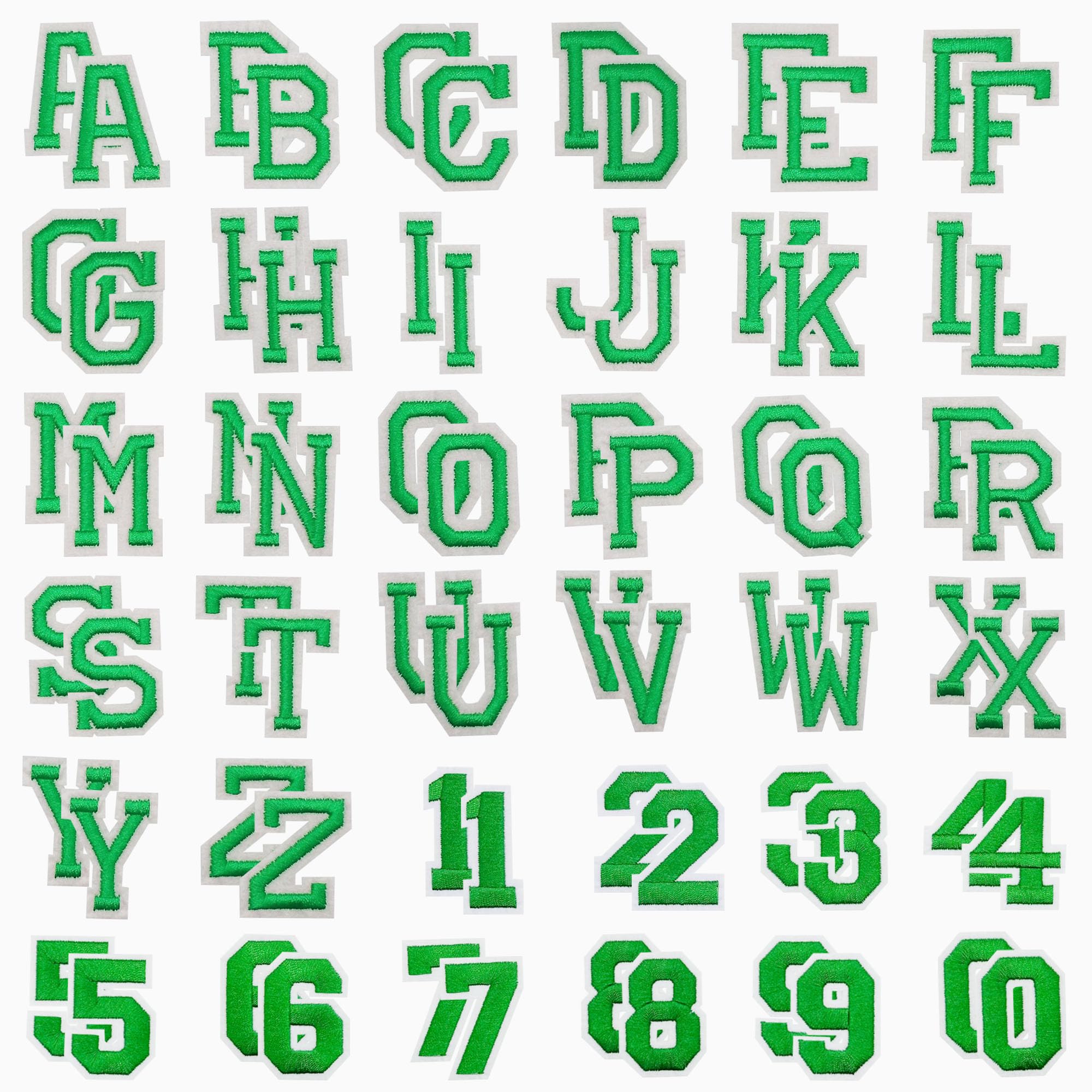 Allazone 72 PCS Sew on Patch, Letters and Numbers Iron on Patches, A-Z and 0 to 9 Embroidered Applique Patches for Craft DIY, Clothing, Hat, Jacket, Backpack (Green)