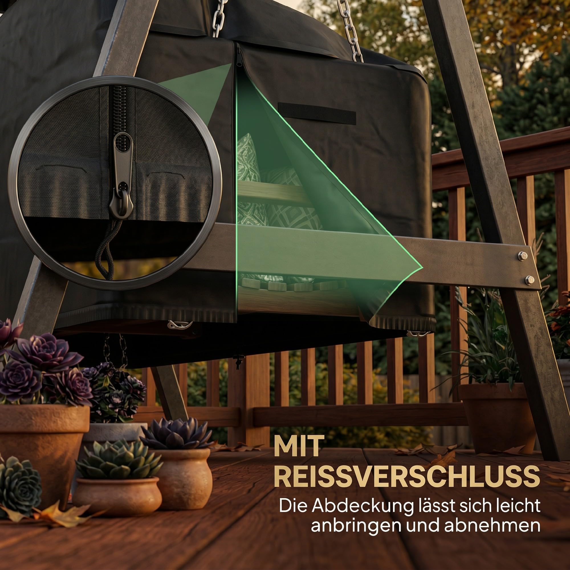 Outsunny Hollywoodschaukel Abdeckung 2 Sitzer, Wasserdichte Winddichte Schutzhülle für Gartenschaukel, UV-Beständige Abdeckplane für Gartenmöbel Hängesessel, 142 x 76 x 81 cm Schwarz