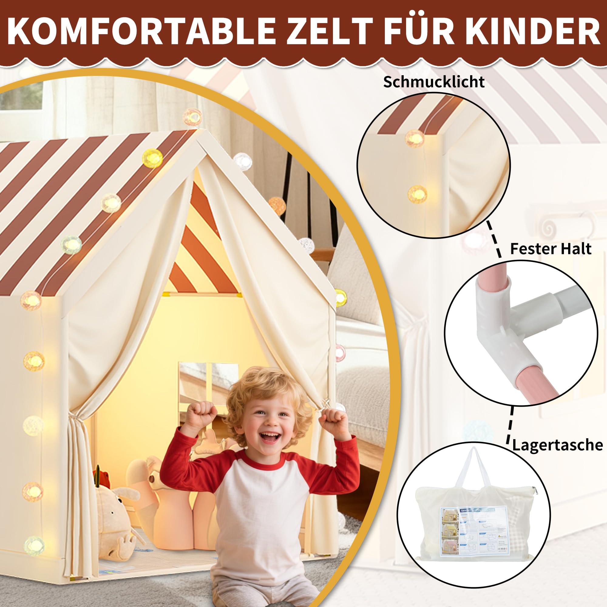 OUUTMEE 2 in 1 Spielzelt mit Matte,Gestreiftes Kinderzelt,Kinder Zelt Indoor Spielhaus Zelt Kinderzimmer Spielhaus für die Inneneinrichtung von Kinderzimmern