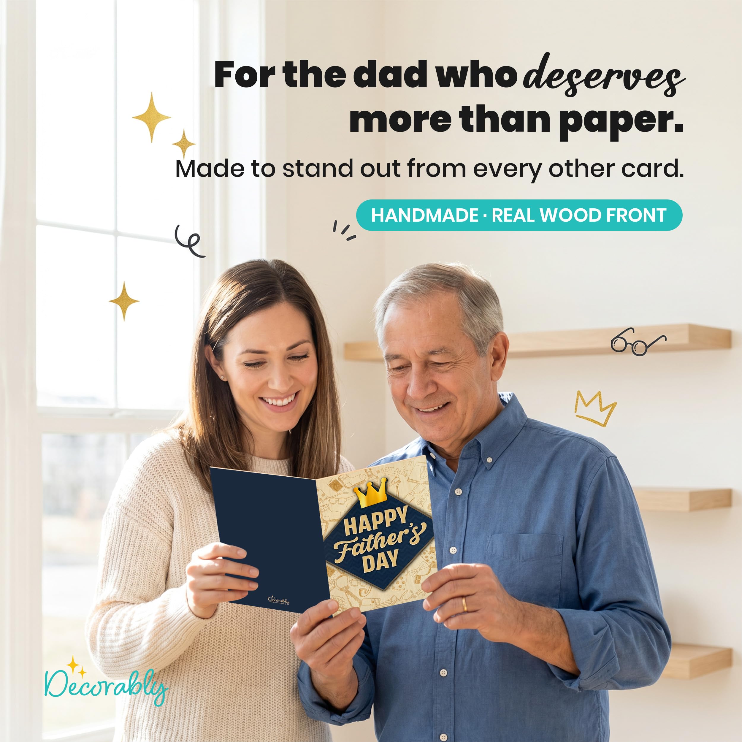 Decorably Wooden Gold Foil 5x8in Handmade Individual Happy Fathers