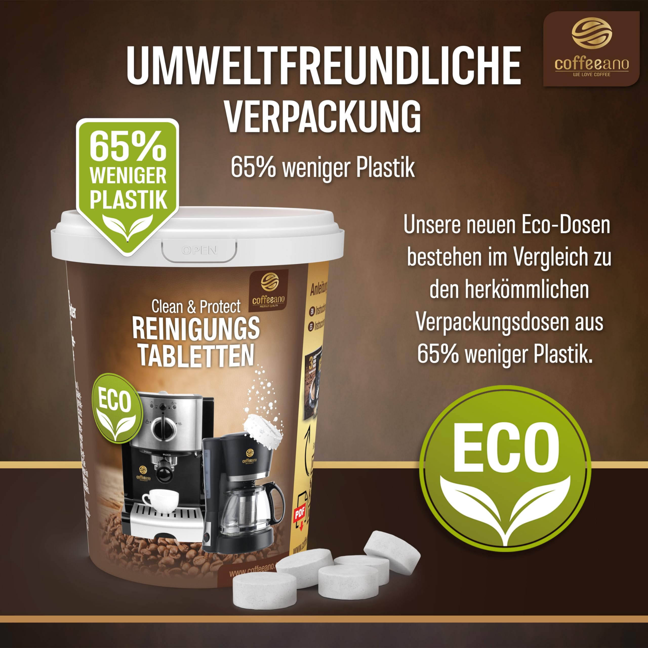 250 tabletek czyszczących do ekspresów do kawy od Jura, Siemens, EQ Series, Delonghi, Krups, Bosch, Miele, Melitta, WMF - Coffeeano tabletki czyszczące do ekspresów do kawy wszystkich typów i marek