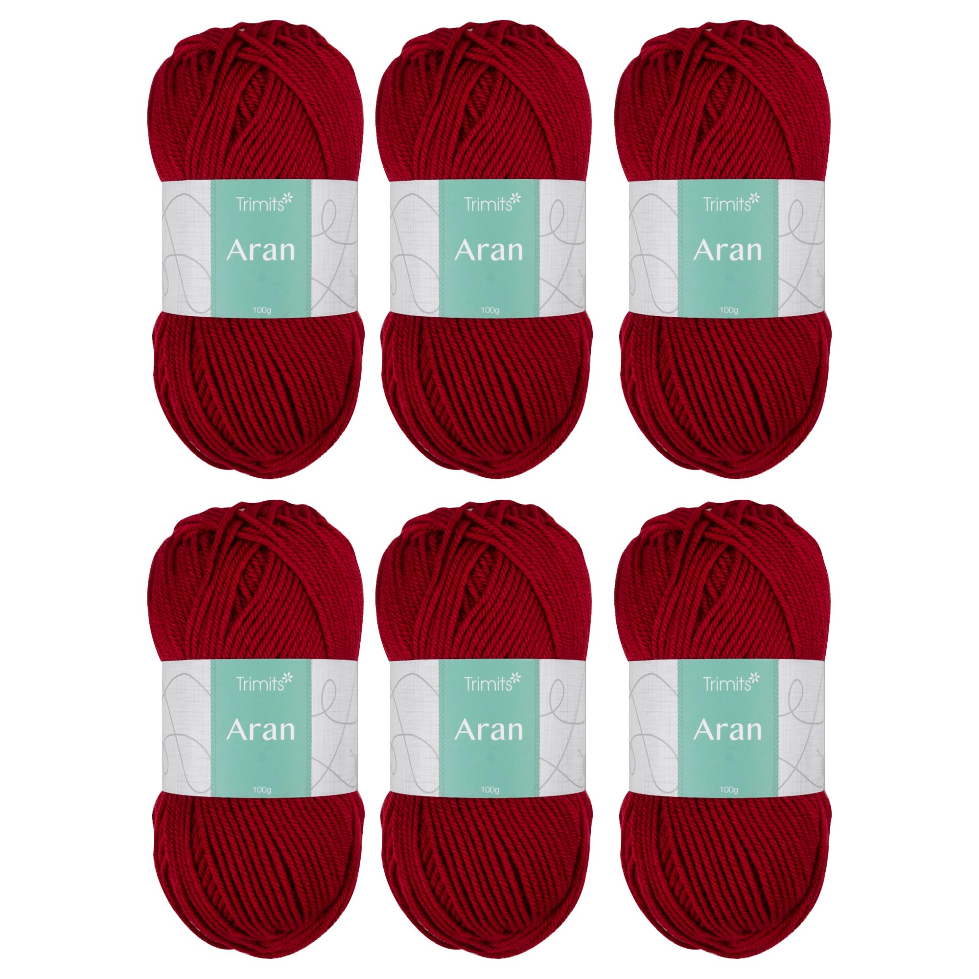 Trimits Aran Acrylic Yarn Wool for Knitting and Crochet - 6 x 100g (165 metres) - Soft Touch Easy Care Machine Washable Yarn, Oeko-TEX Certified Fibre, Scarlet