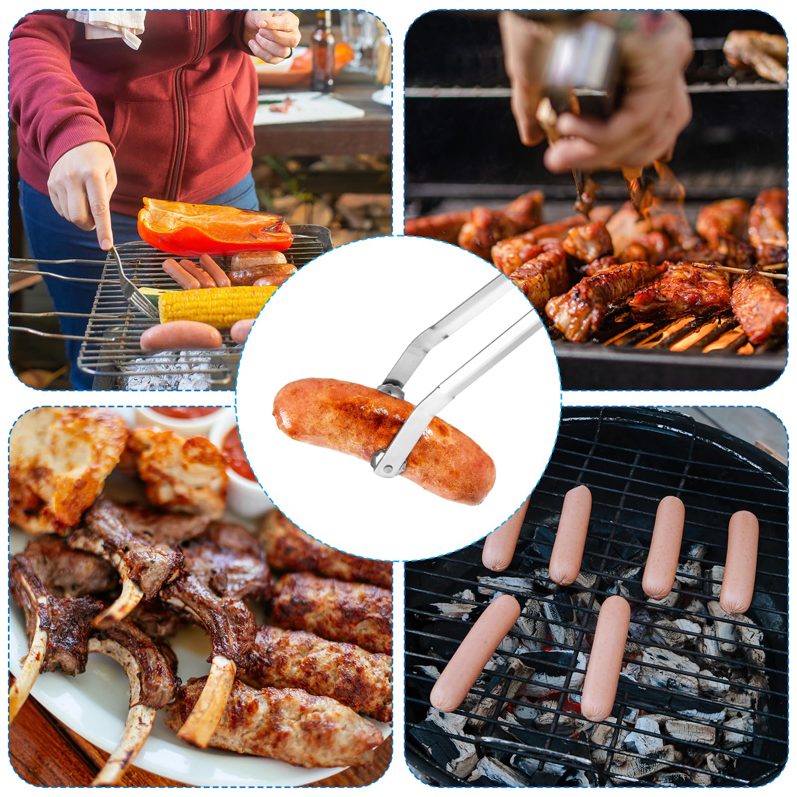 Pince Barbecue,Pince Barbecue Roulette,Pince A Retourner Les Saucisses,Pince Saucisse Barbecue Roulette,Pince Barbecue Longue Roulette BBQ Pour Saucisses Avec Rouleaux Ustensiles Barbecue Accessoire