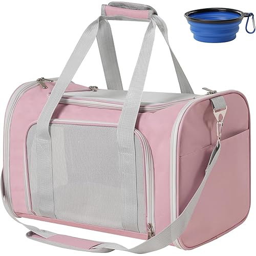 Travel in Style: Portable Pet Carrier for Small Pets up to 15 Lbs- Airline Approved, Collapsible & Comfortable cat/Puppy Soft Sided Bag (Pink)