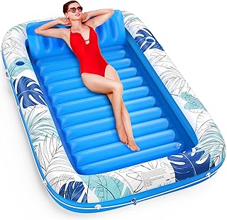Pool Floats Adult - Inflatable Pool Built-in Cup Holders - Tanning Pool Water Filled - Suntan Tub - 4-in-1 Blow Up Pool Lounger - Kids Ball Pit Pool Toys (L)