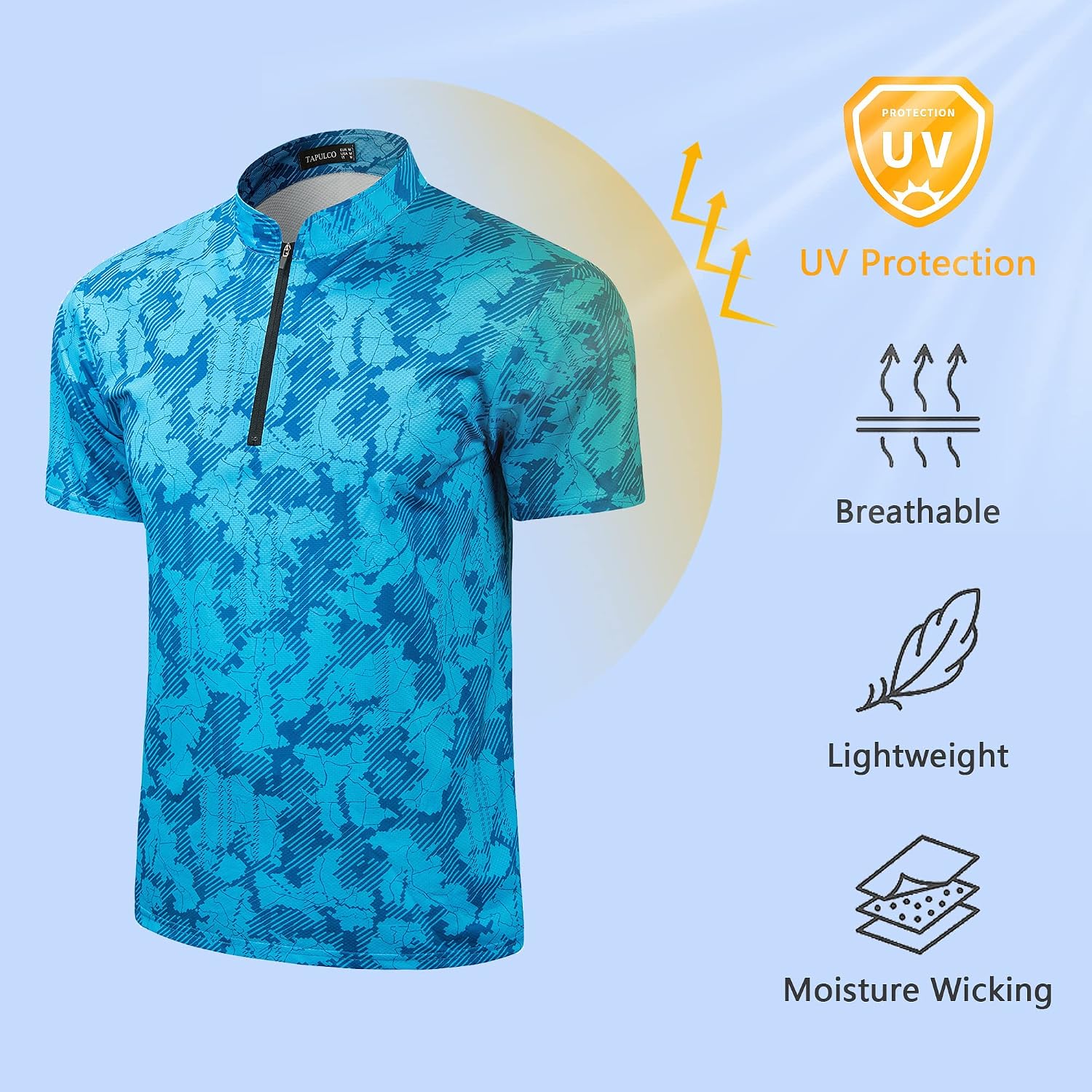 TAPULCO Mens Quick Dry Quarter Zip Performance Modern Printed Casual Sports T-Shirts Athletic Pullover Outdoor Hiking Tee