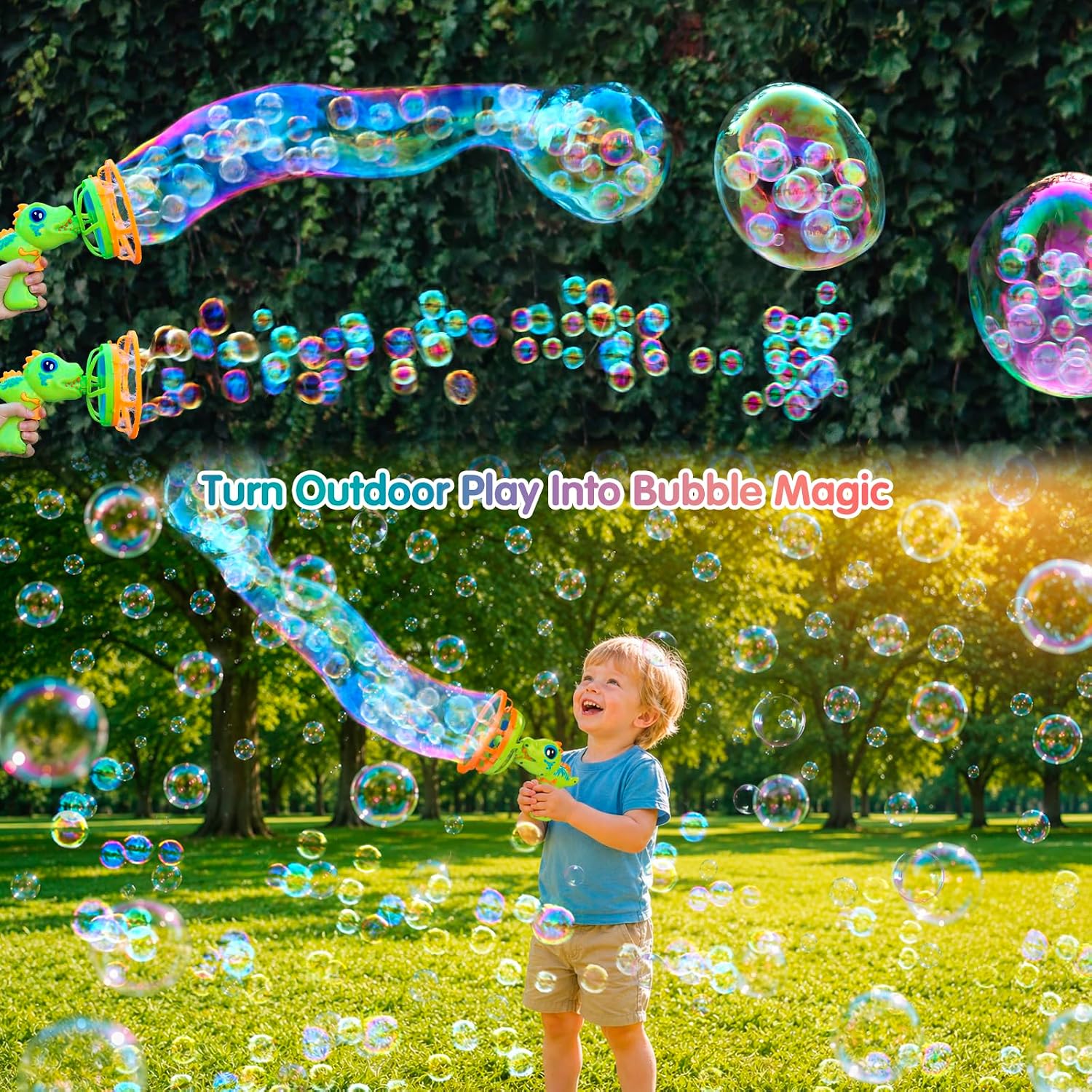 Dinosaur Bubble Gun for Kids Ages 3-8, Outdoor Bubble Machine Blower Toy | Bubble-in-Bubble Effect, Easy Grip Bubble Gun, Summer Outdoor Toy, Party Favor & Birthday Gift for Ages 3-8 Boys Girls