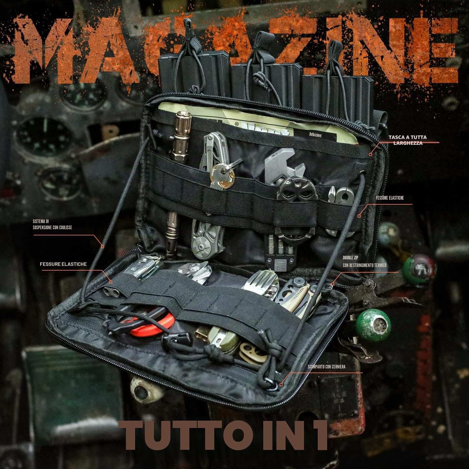 WYNEX Molle Admin Borsa di stile canguro, tattica Utility Borsa per attrezzi con inserto Mag/Zipper Strip Modular EDC Borsa Medica Organizzatore di Attachment Patch inclusa