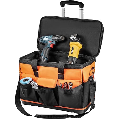 VEVOR Rolling Tool Bag, 20" 17 Pockets Tool Bag with Wheels, Tool Box with Telescoping Handle, 198lb Load Capacity for Garden Electrician Tool Organization