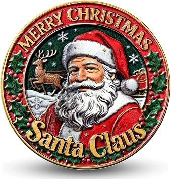 Christmas Santa Claus Coin - Holiday Magic Commemorative Keepsake, Enamel Zinc Alloy Collectible, for Festive Decoration & Gifting 1.57"
