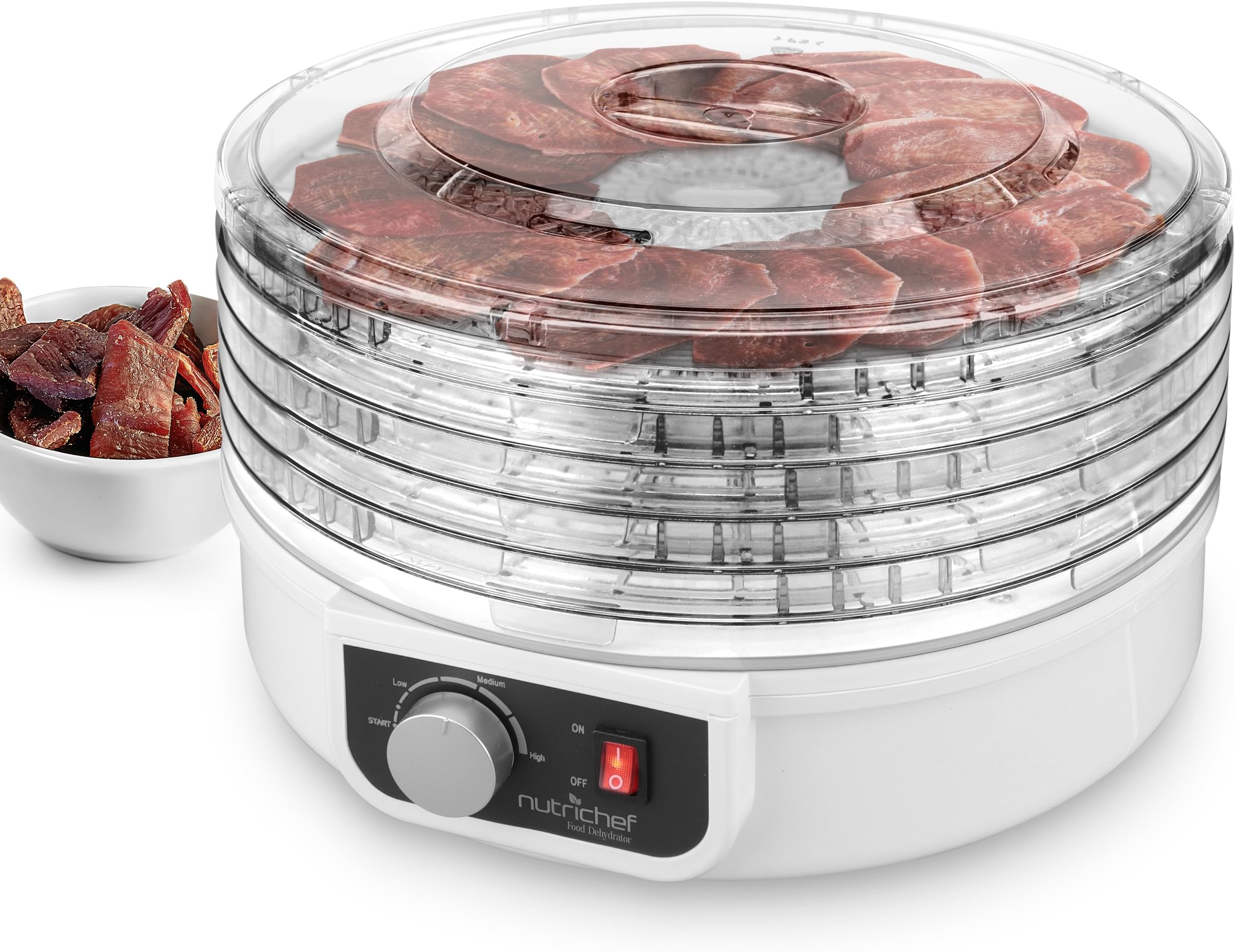 Food Dehydrator Machine | Dehydrate Beef Jerky, Meats, Mushrooms, Fruits & Vegetables | Great For At Home Use | Uses High-Heat Circulation for Even Dehydration | 5 Easy to Clean Trays.