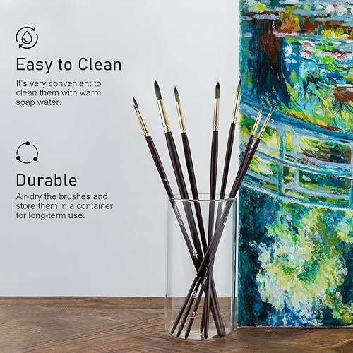 Miniatura 6 de Falling in Art Juego de 9 pinceles redondos de pintura, pinceles profesionales de nailon, pincel de artista de mango largo para acuarela, acrílico y