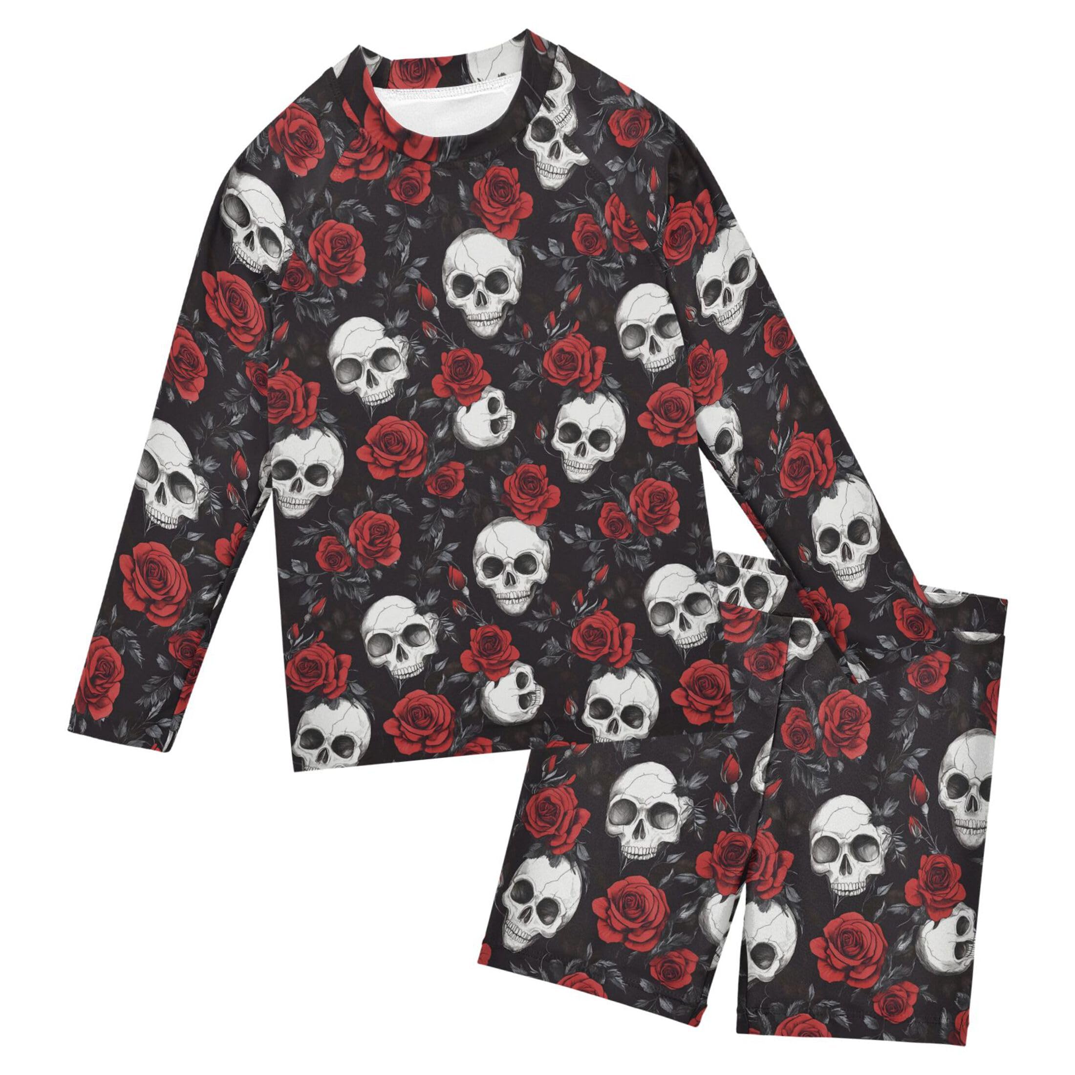 Skull Flower Baby Boys' Toddler Long Sleeved Rashguard Swim Bathing Suit Set B0404476