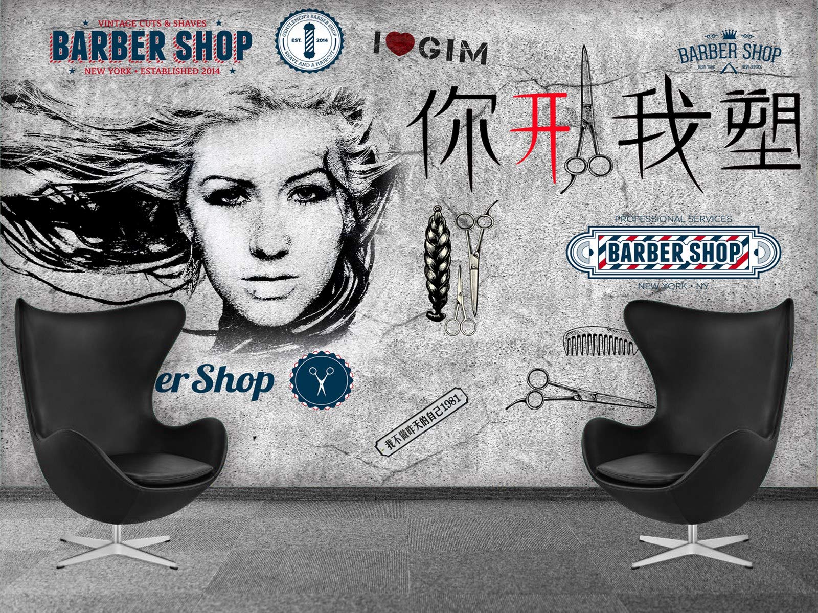 999STORE HD Beautiful Lady Barber Shop 3D Wallpaper for Living Room (Non-Woven_15x10 Feet_Grey)
