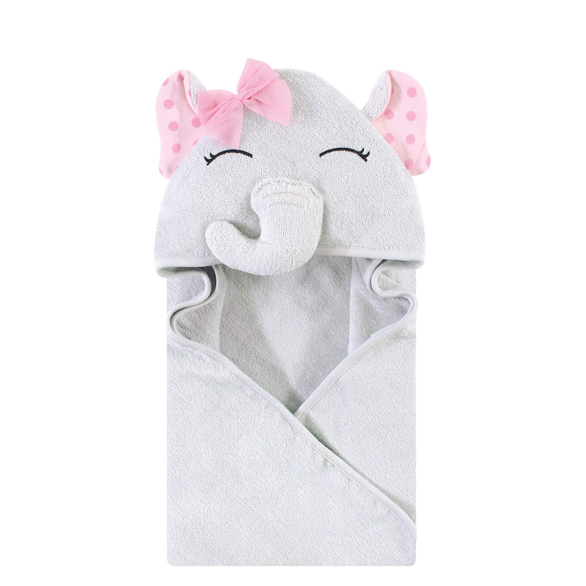 Hudson Baby Unisex Baby Cotton Animal Face Hooded Towel, Pink Dots Pretty Elephant, One Size