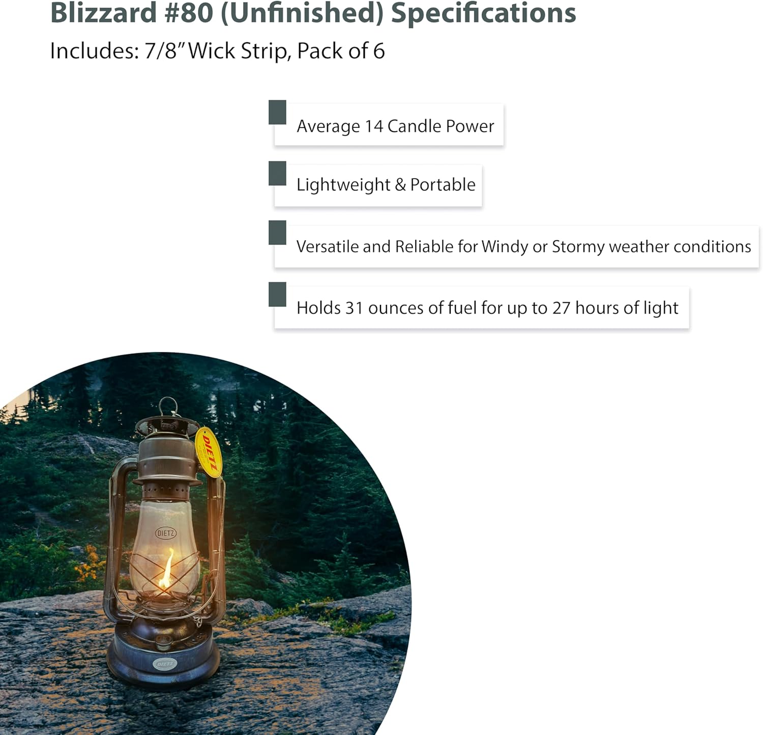 Light of Mine - Dietz #80 Blizzard Oil Lantern with 7/8" Replacement Wick Strips (Unfinished)