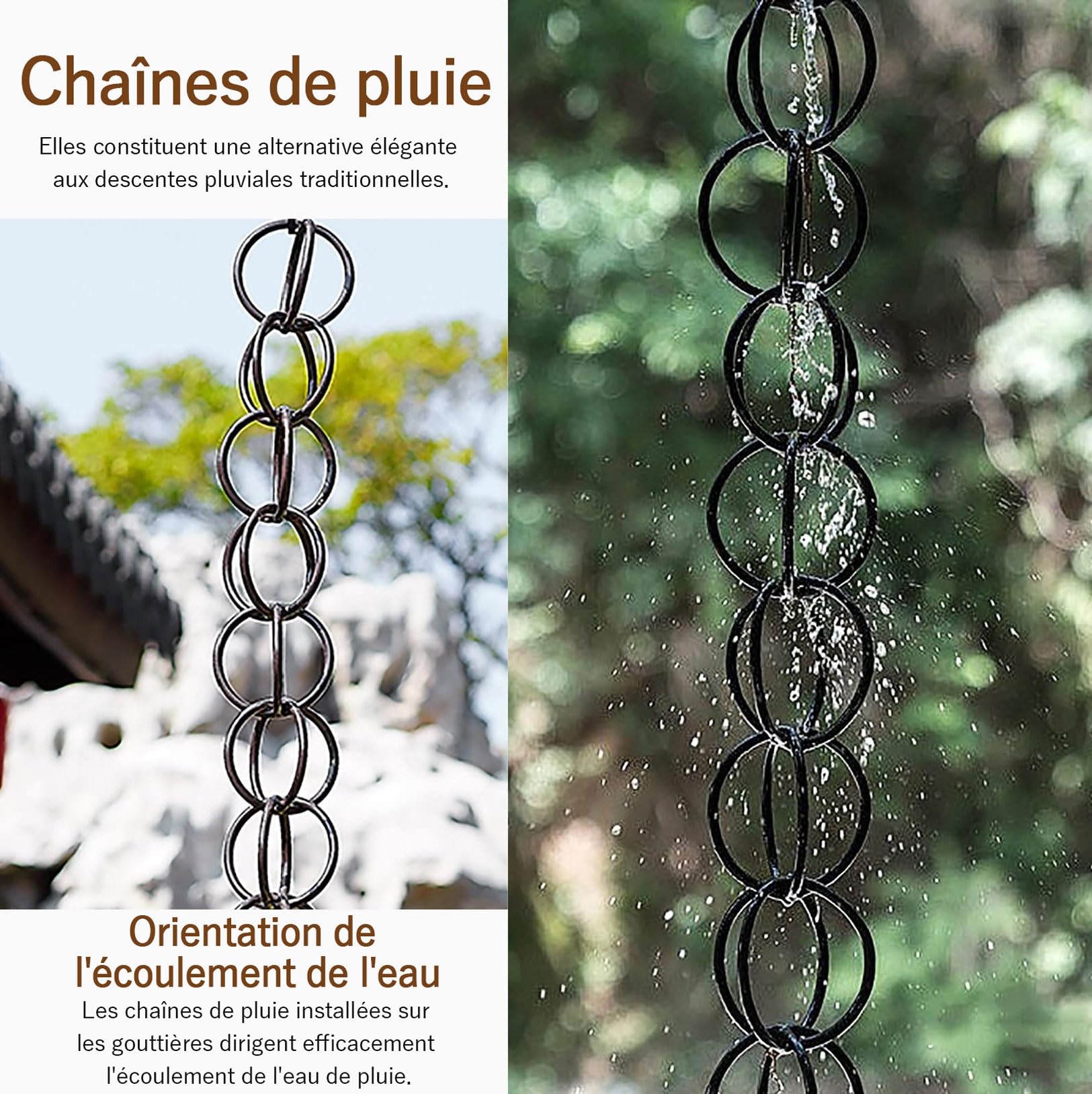 2m Chains de Pluie, Élégante chaîne de Pluie d'extérieur en Alliage d'aluminium, Pratique et élégante, idéale pour diriger l'eau de Pluie et embellir Les Jardins