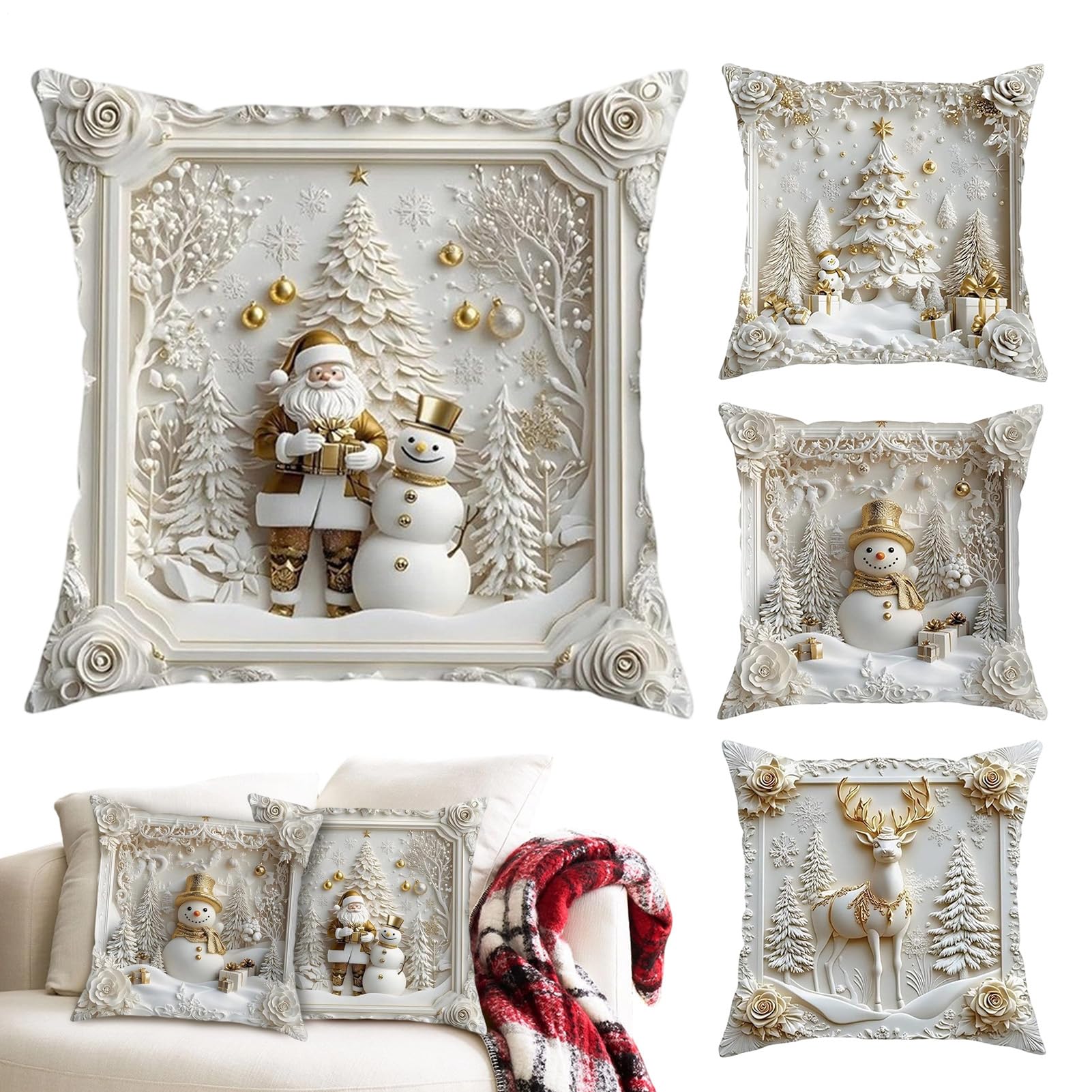 Housses de coussin blanches de Noël 45x45 cm pour changer votre déco de salon