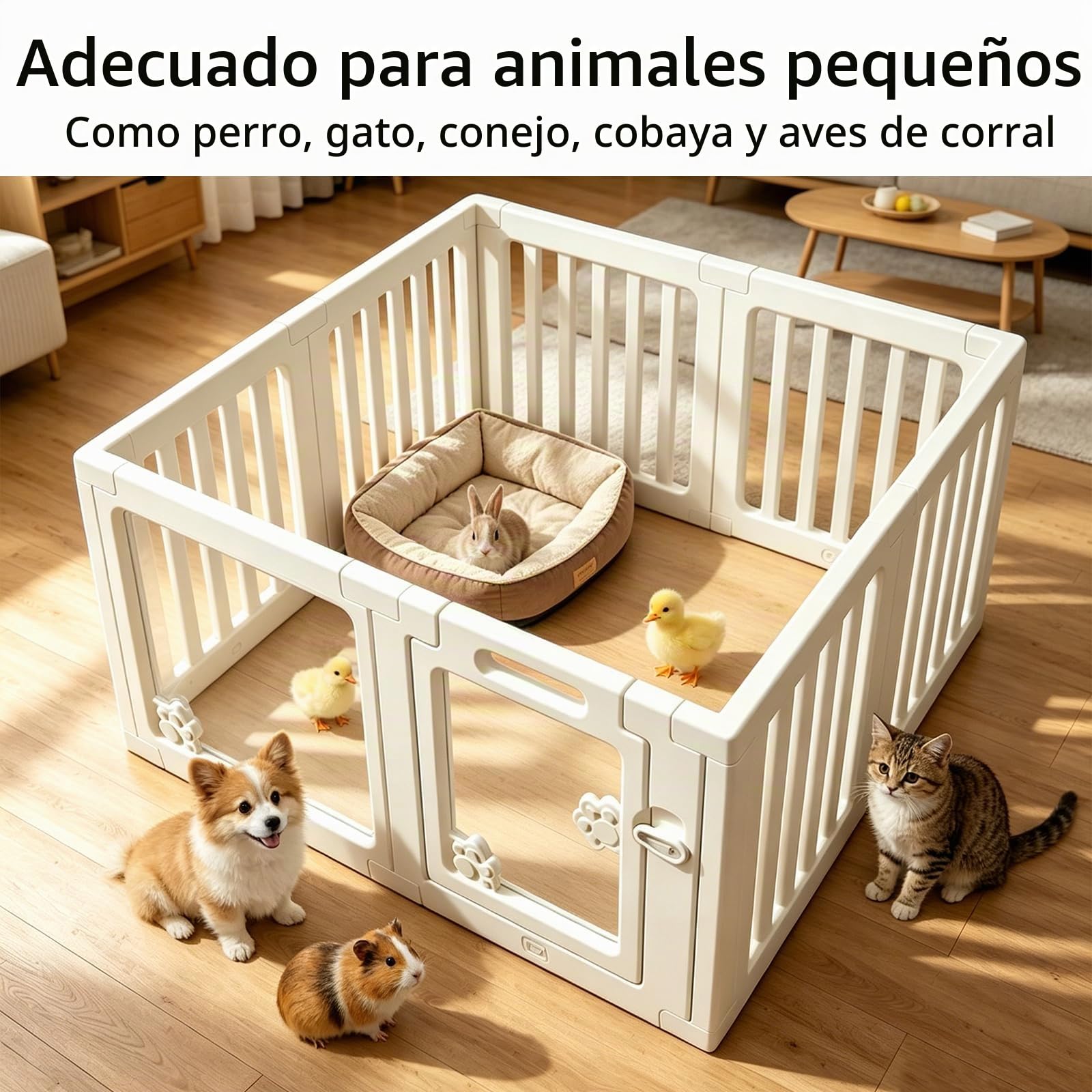 Parque para Perros de Acrílico, 8 Paneles (Altura 60 cm), Corralito Transparente para Cachorros con Puerta con Cierre y Base con Ventosas, Valla Interior para Perros Pequeños, Gatos y Conejos