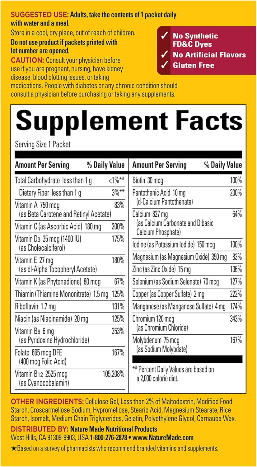 Nature Made GLP-1 Companion Health Pack, Multivitamin for Women and Men, Magnesium, Calcium, Vitamin D & B12, Nutritional Support for Weight Loss Diets, 30 Packets