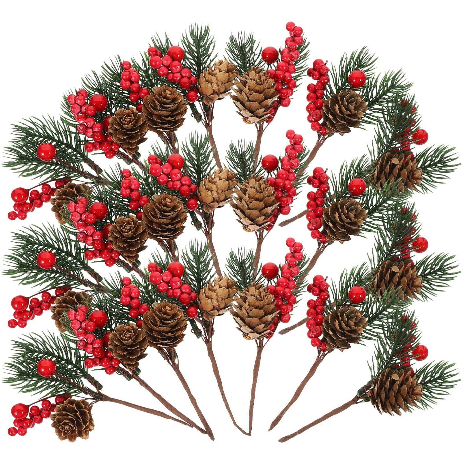 VANZACK 10pcs Christmas Tree Berry Decors, Artificial Red Berries Stems Branches, Fake Burgundy Berry Picks for DIY Crafts Wreath Garland Christmas Ornaments Decor